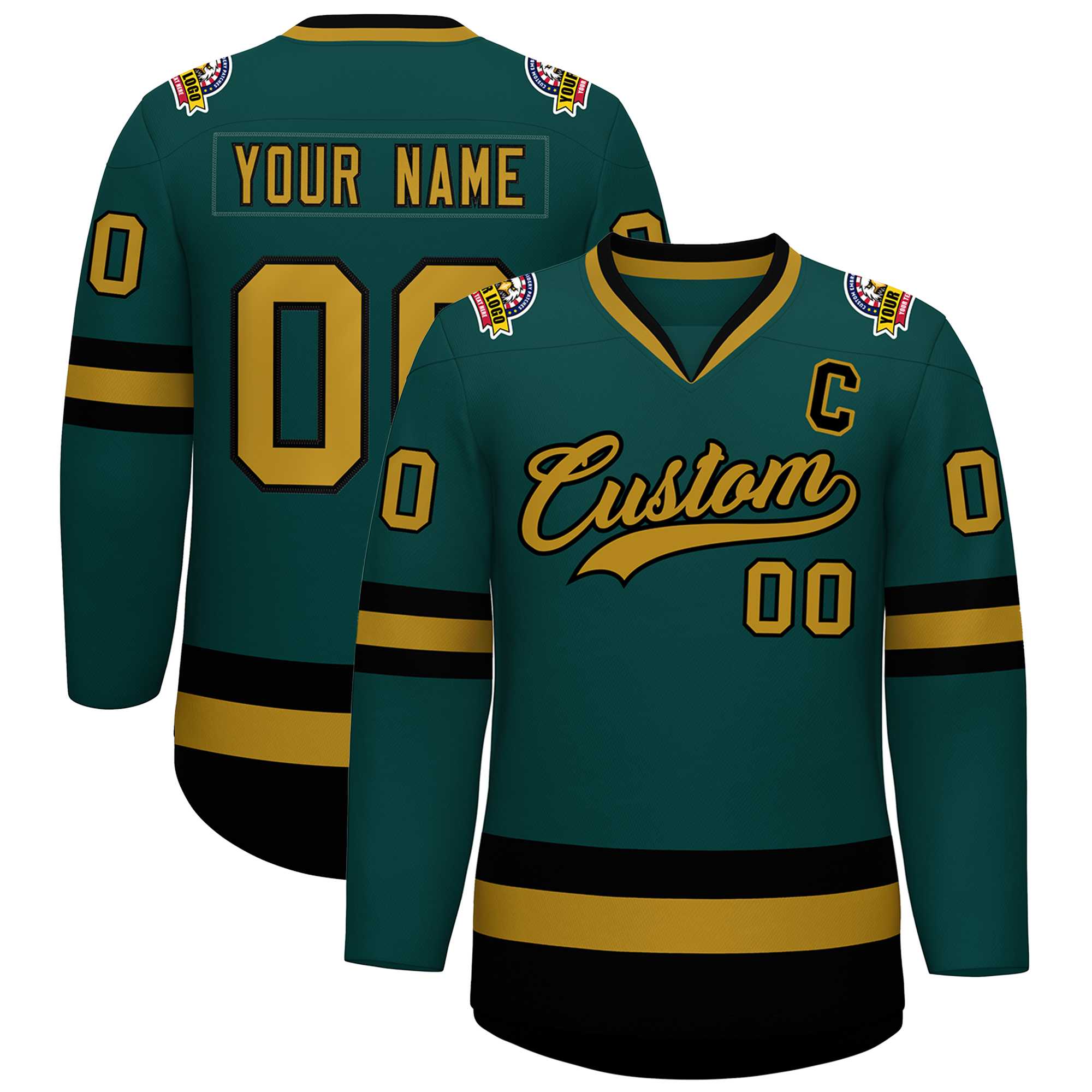 Custom Midnight Green Old Gold-Black Classic Style Hockey Jersey | KXKSHOP