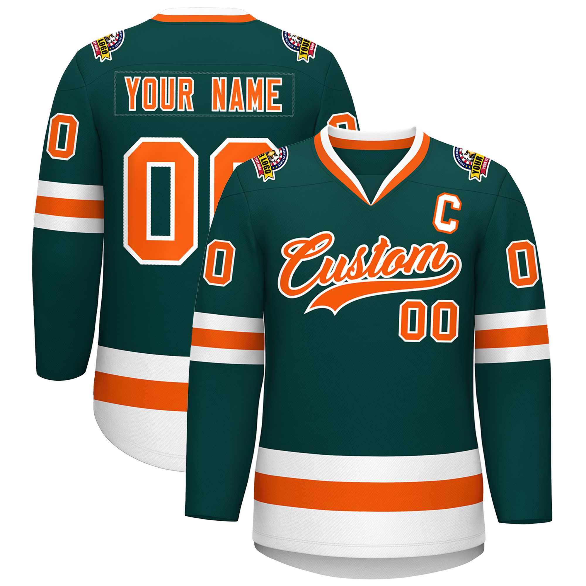 Custom Midnight Green Orange-White Classic Style Hockey Jersey | KXKSHOP