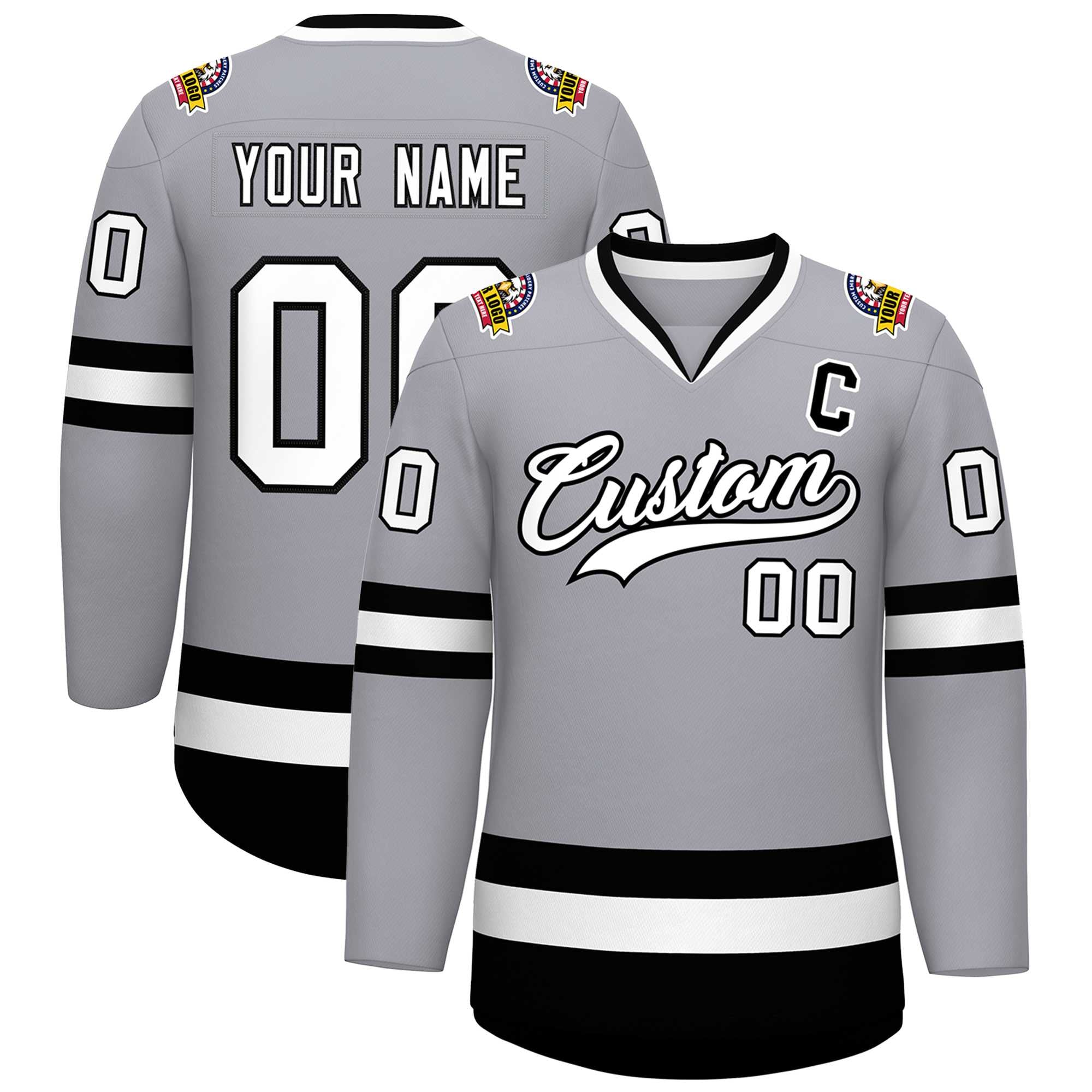 Custom Gray White-Black Classic Style Hockey Jersey | KXKSHOP