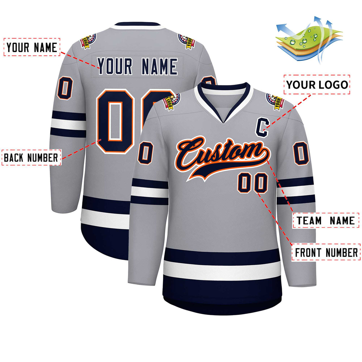 Custom Gray Navy Orange-White Classic Style Hockey Jersey | KXKSHOP