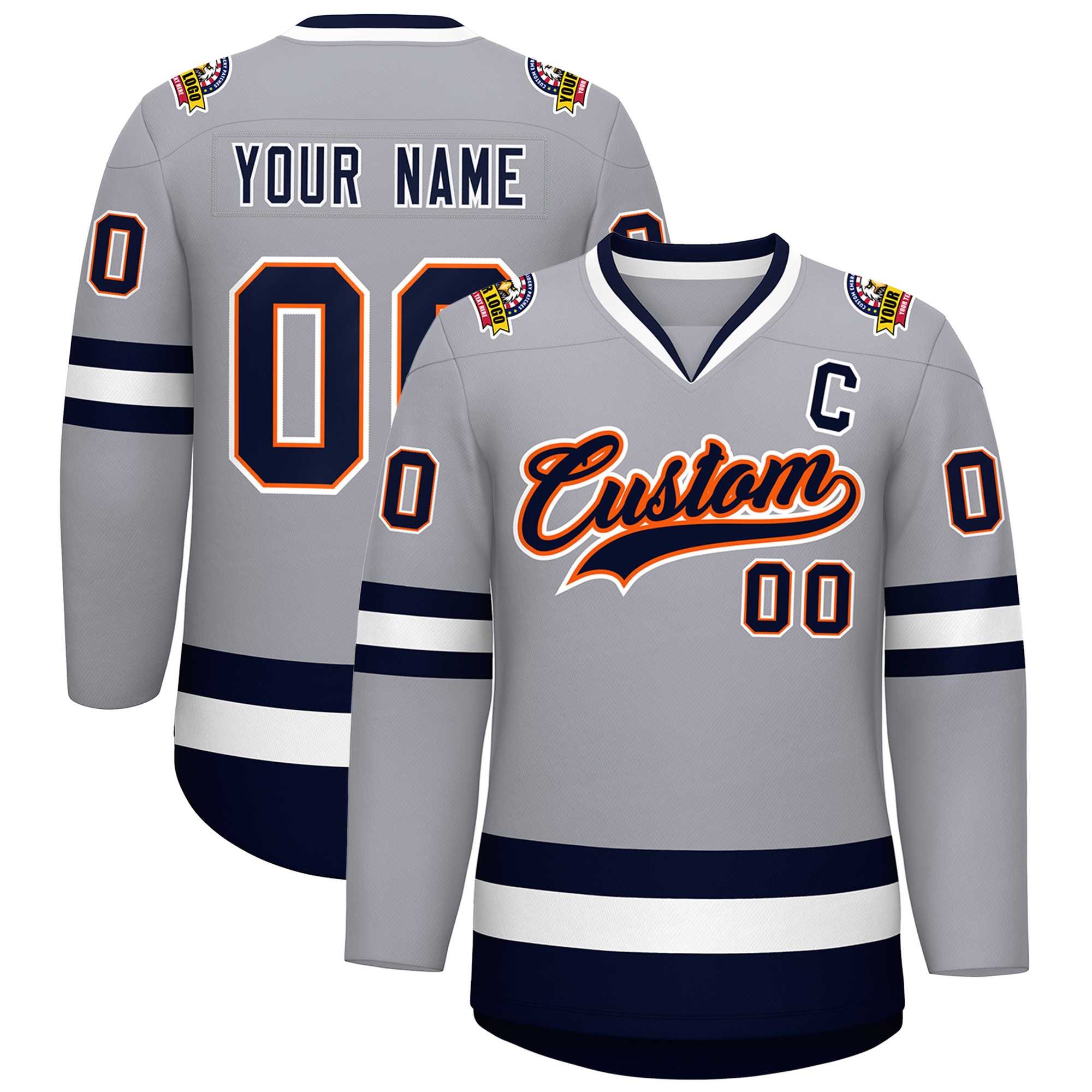 Custom Gray Navy Orange-White Classic Style Hockey Jersey | KXKSHOP