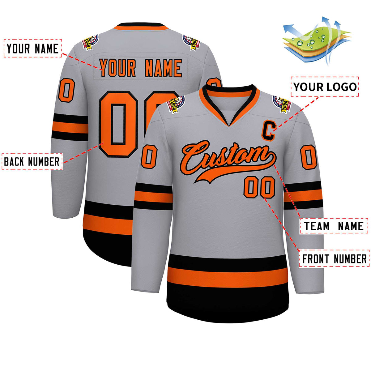 Custom Gray Orange-Black Classic Style Hockey Jersey | KXKSHOP