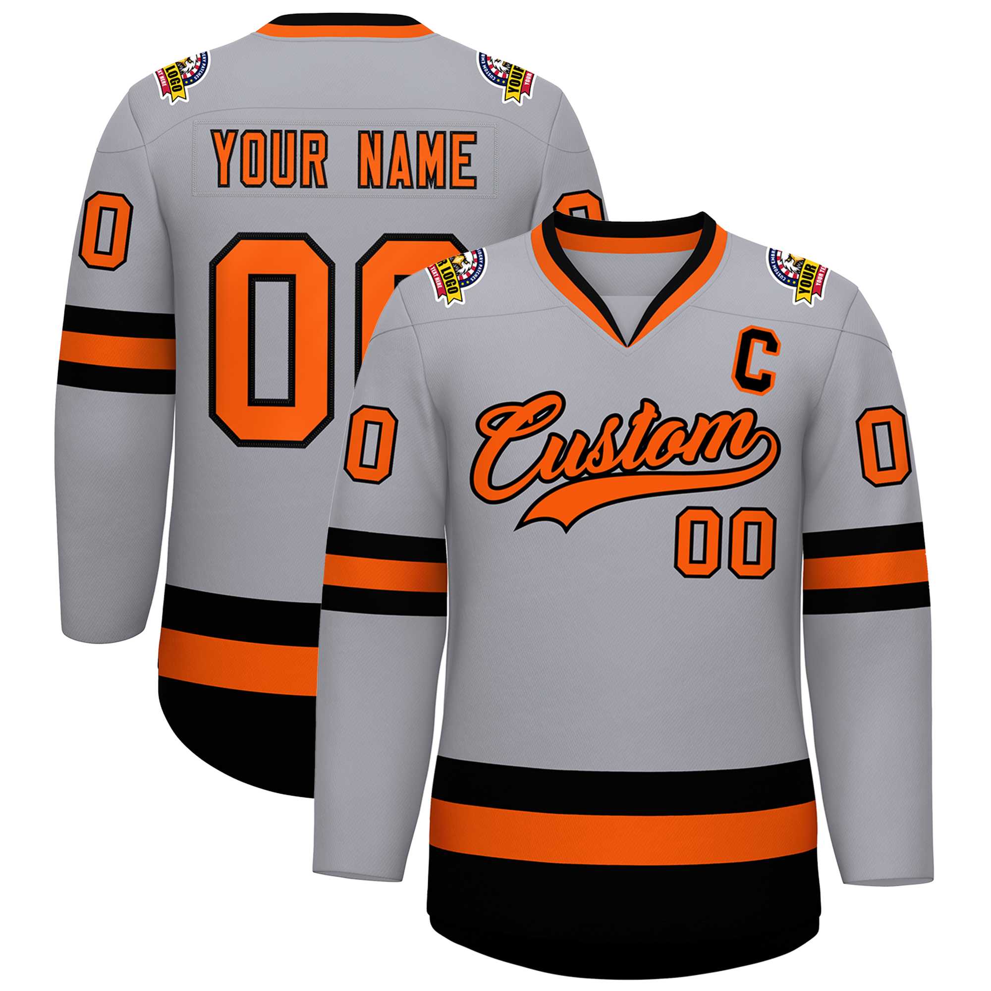 Custom Gray Orange-Black Classic Style Hockey Jersey | KXKSHOP