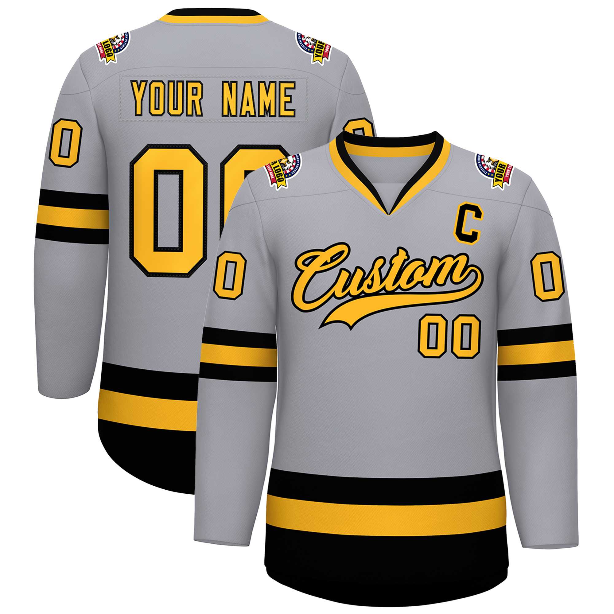 Custom Gray Gold-Black Classic Style Hockey Jersey | KXKSHOP