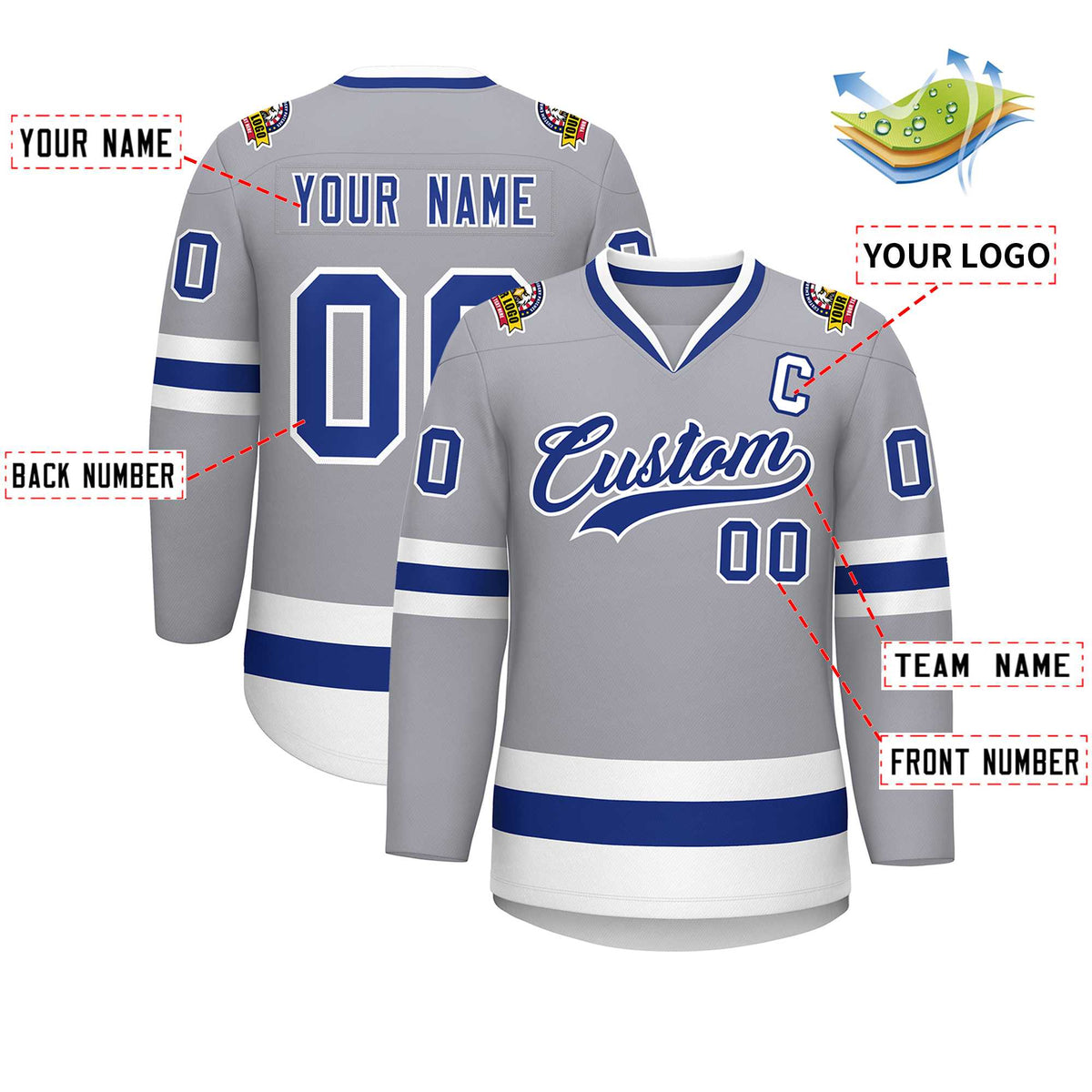 Custom Gray Royal-White Classic Style Hockey Jersey | KXKSHOP