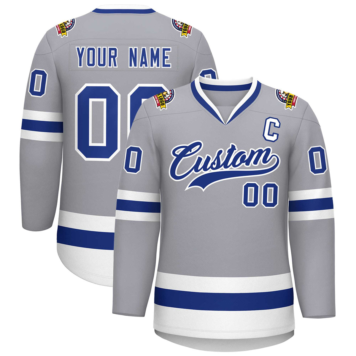 Custom Gray Royal-White Classic Style Hockey Jersey | KXKSHOP