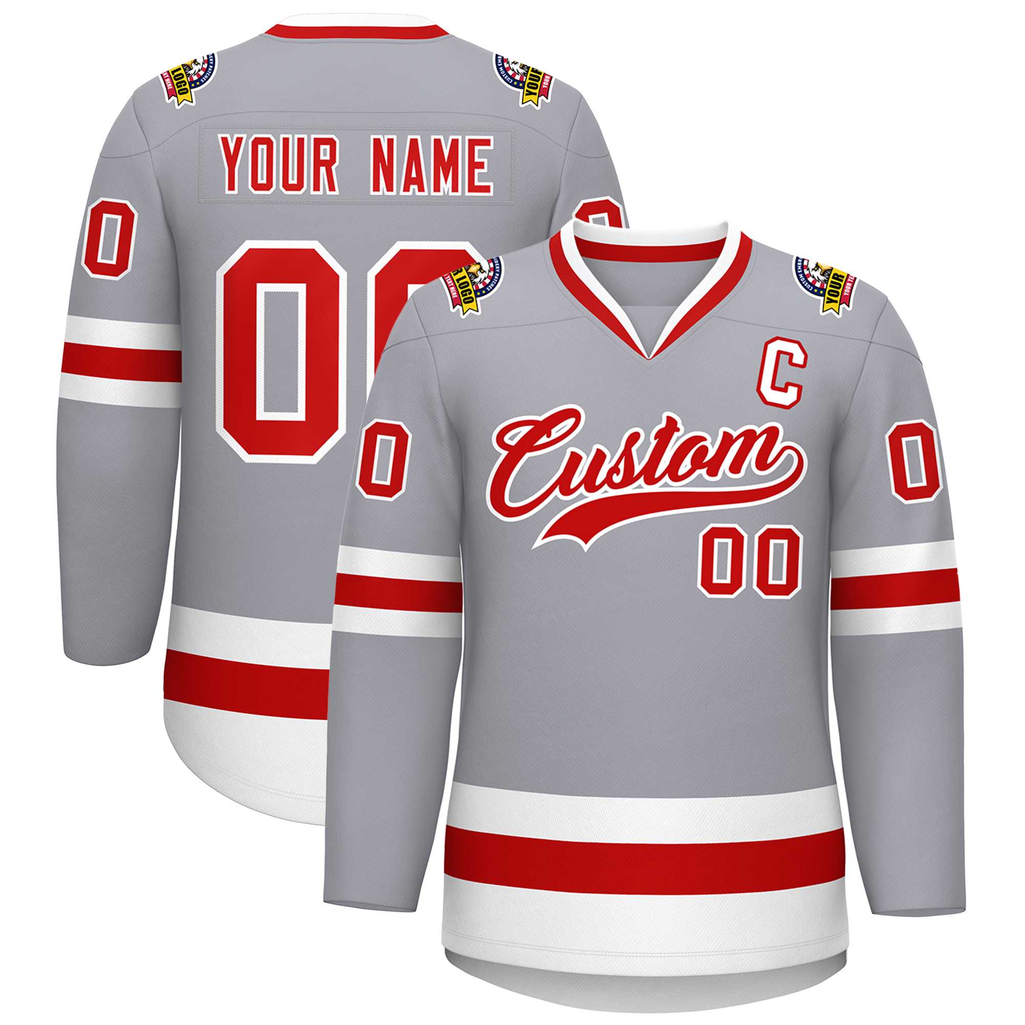 Custom Gray Red-White Classic Style Hockey Jersey | KXKSHOP