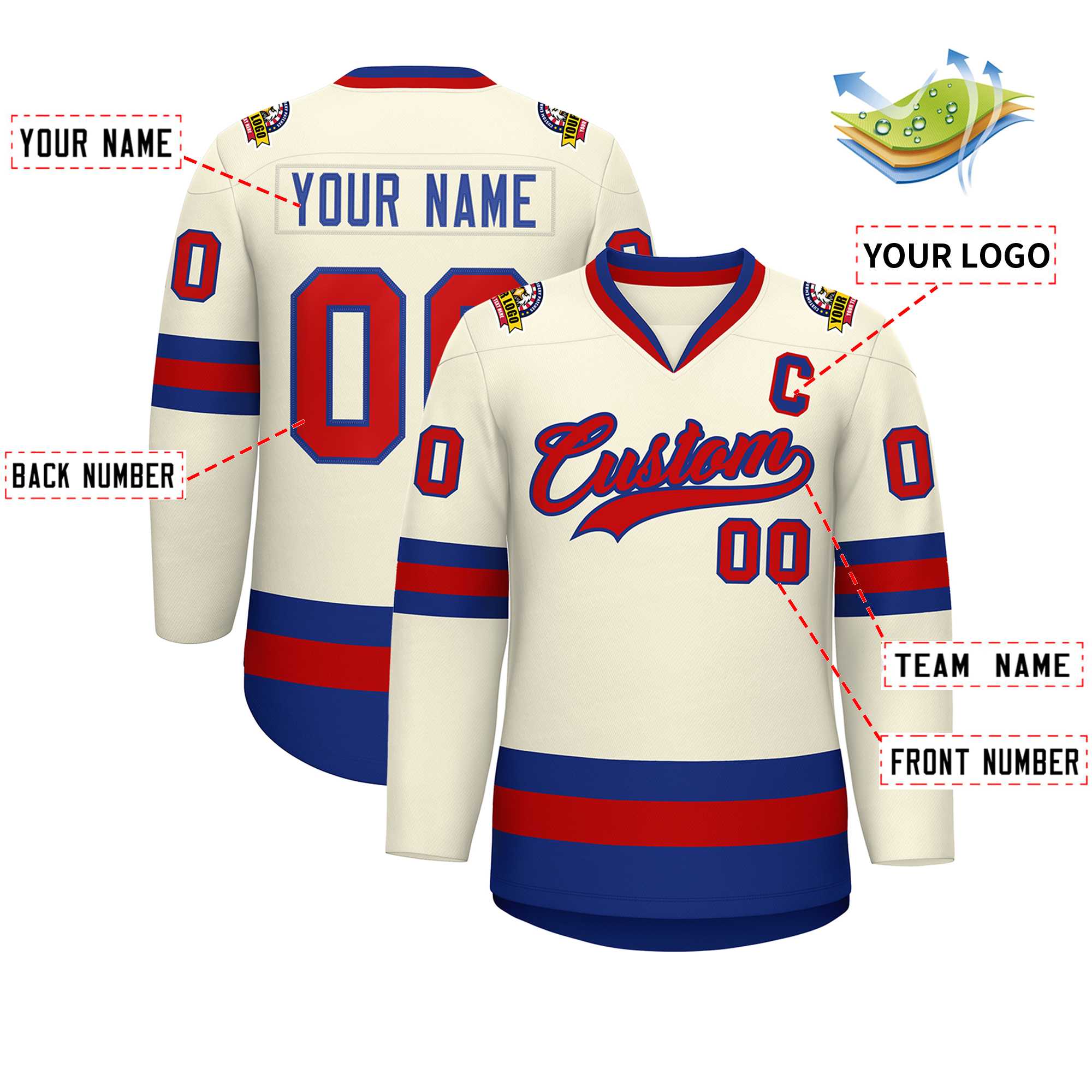 Custom Khaki Red-Royal Classic Style Hockey Jersey | KXKSHOP
