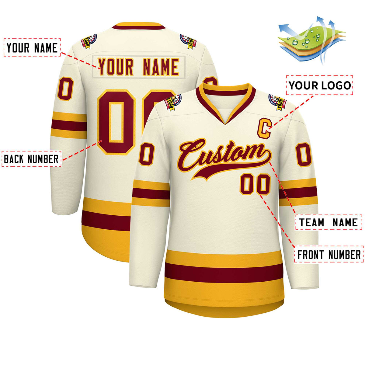 Custom Khaki Crimson-Gold Classic Style Hockey Jersey | KXKSHOP