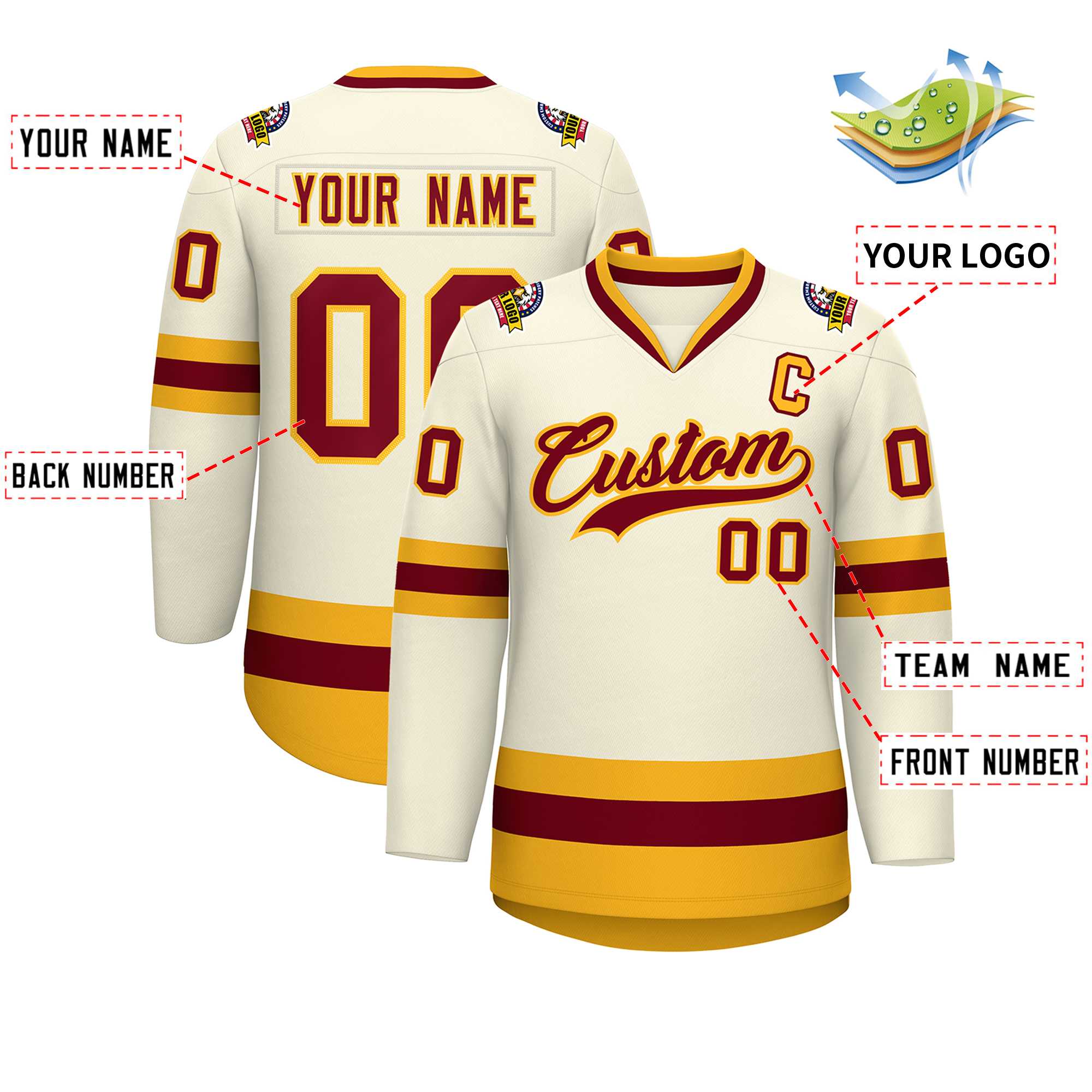 Custom Khaki Crimson-Gold Classic Style Hockey Jersey | KXKSHOP