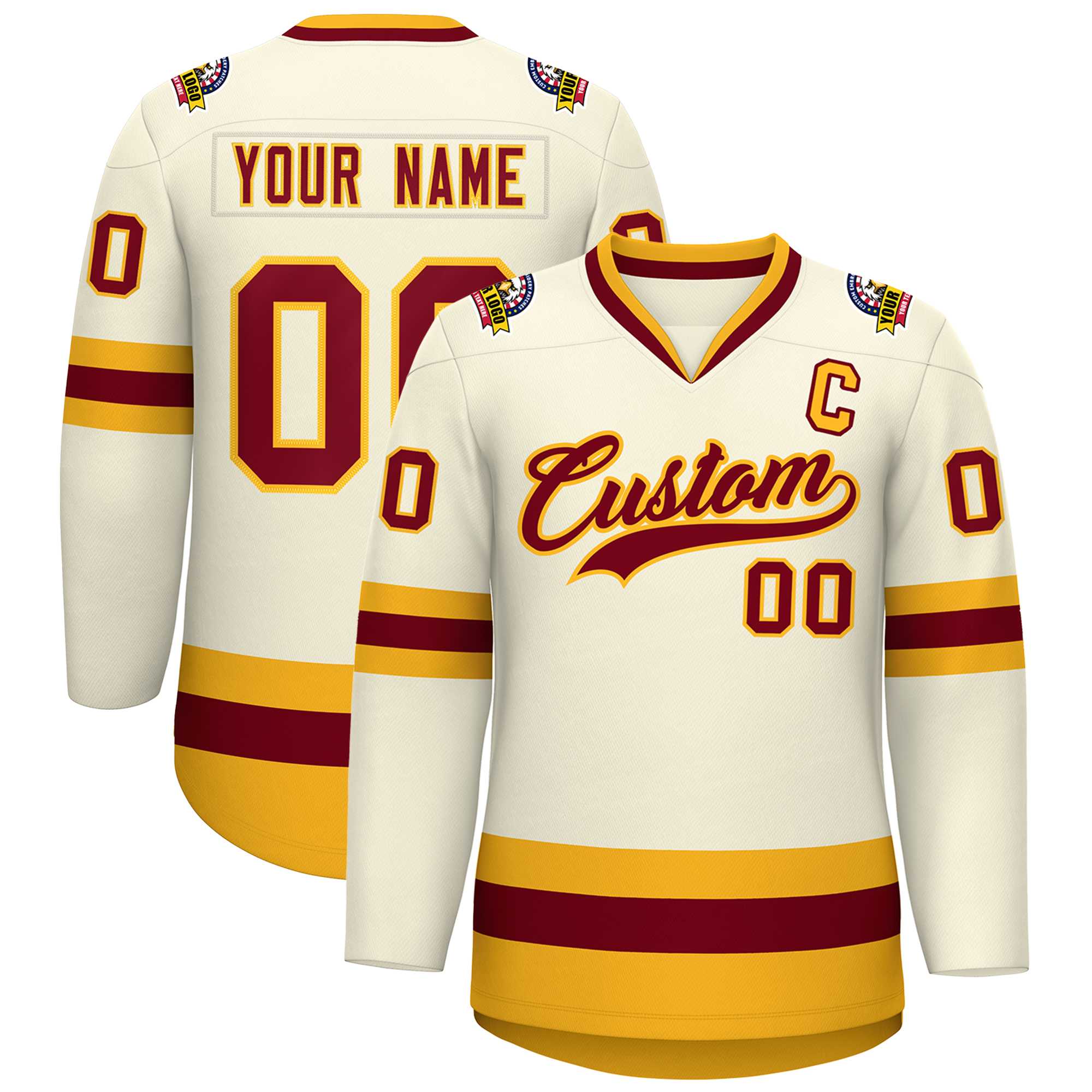 Custom Khaki Crimson-Gold Classic Style Hockey Jersey | KXKSHOP