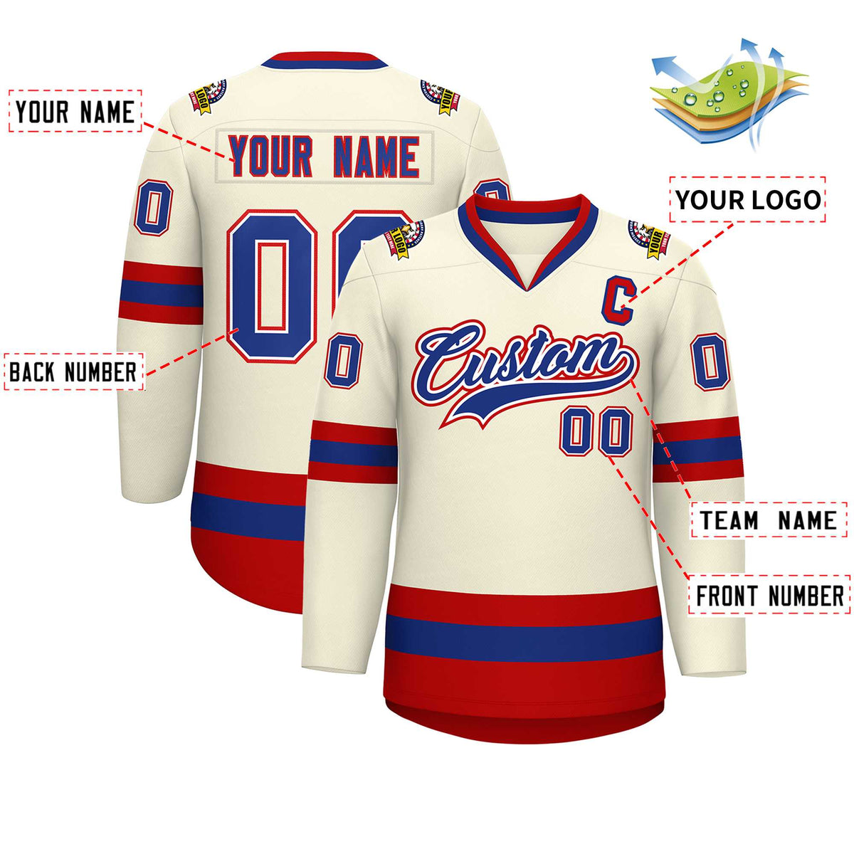 Custom Khaki Royal White-Red Classic Style Hockey Jersey | KXKSHOP