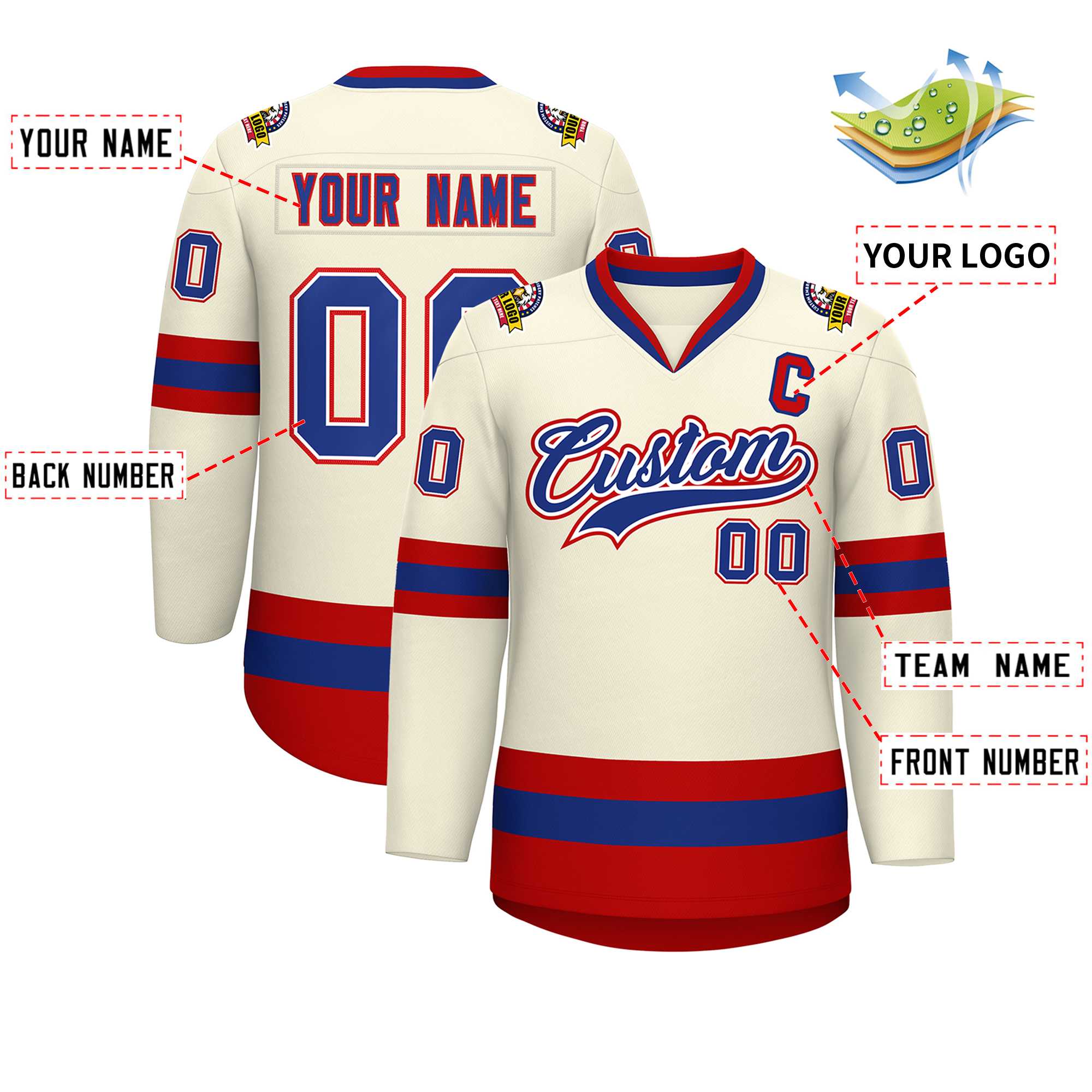 Custom Khaki Royal White-Red Classic Style Hockey Jersey | KXKSHOP