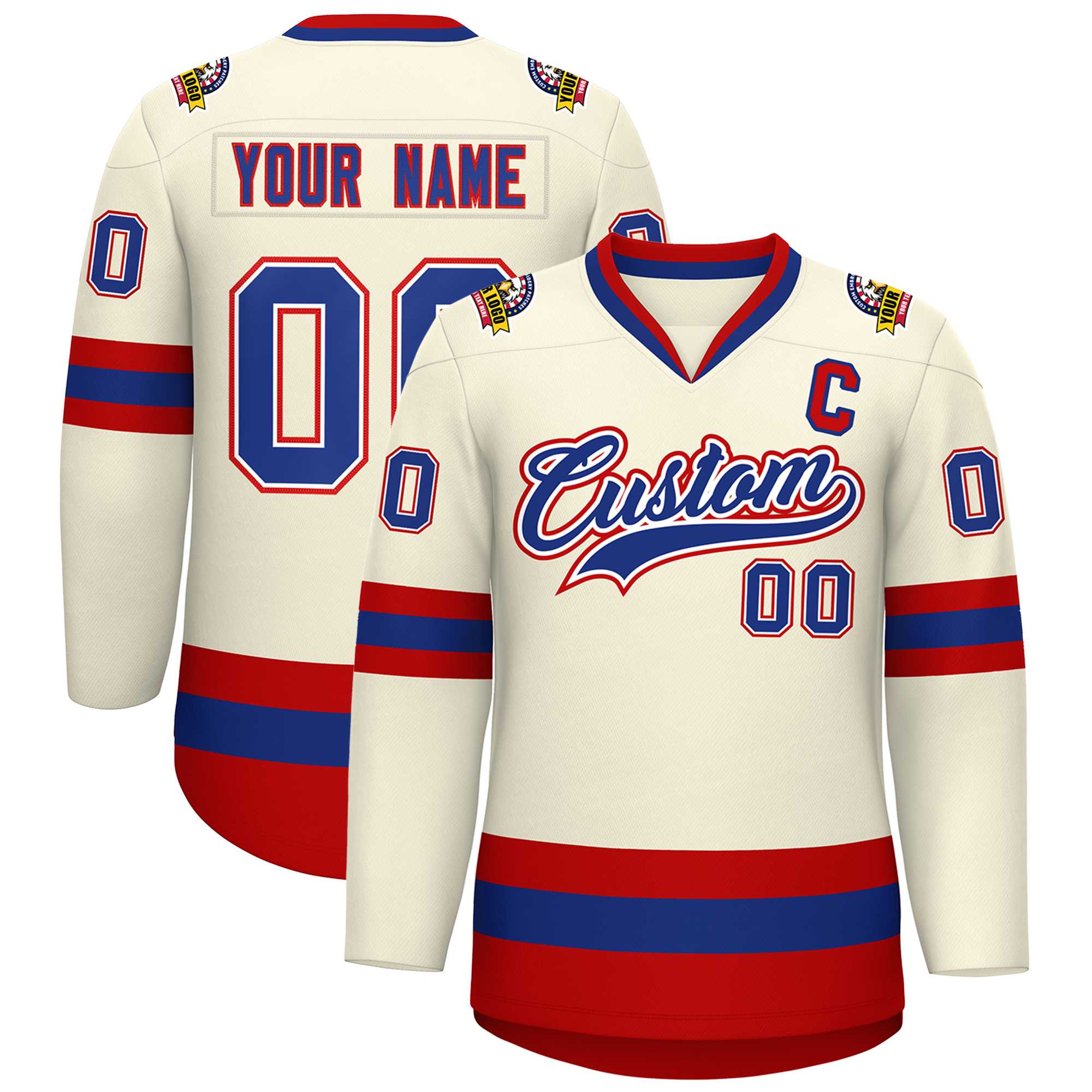 Custom Khaki Royal White-Red Classic Style Hockey Jersey | KXKSHOP