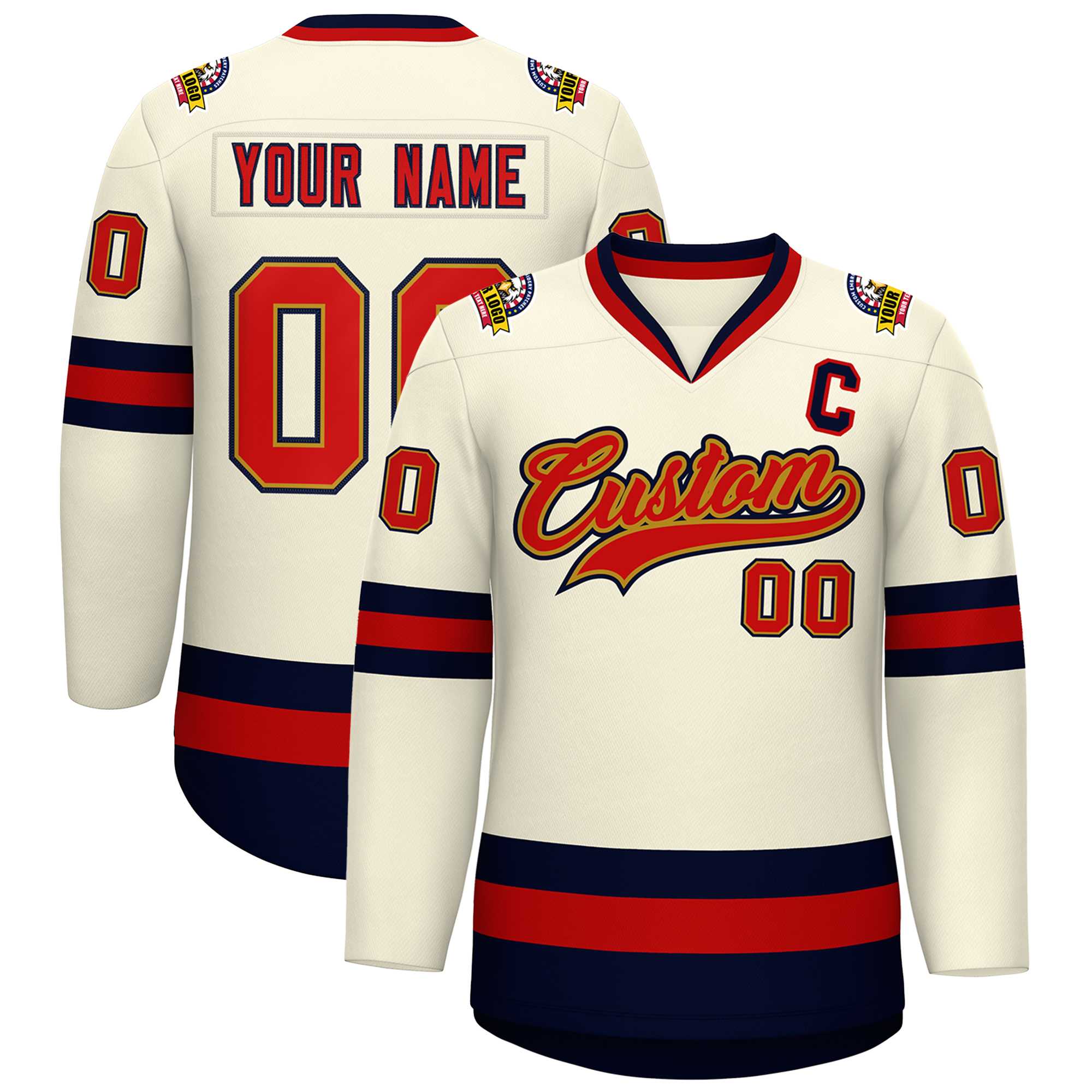 Custom Khaki Red Old Gold-Navy Classic Style Hockey Jersey | KXKSHOP