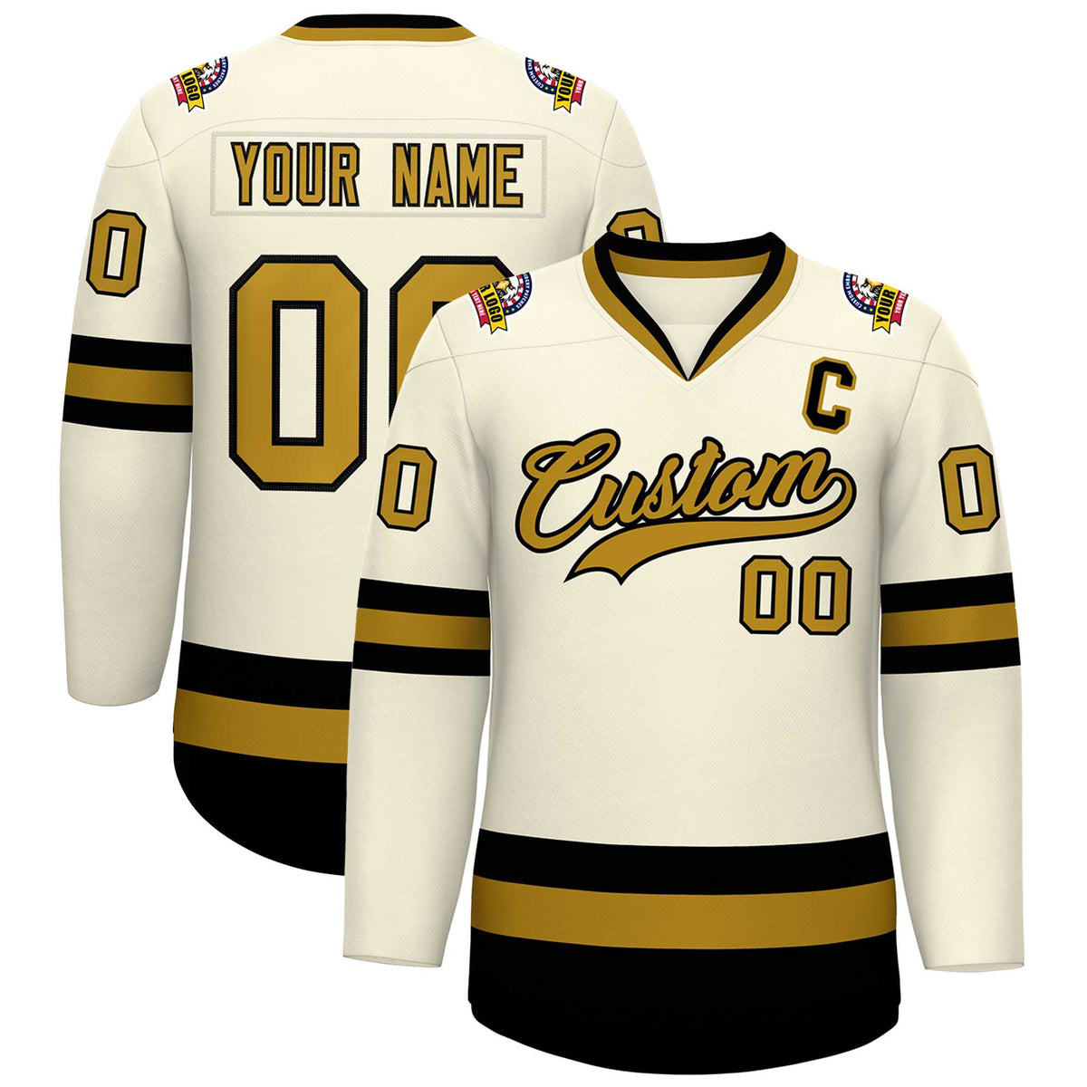 Custom Khaki Old Gold-Black Classic Style Hockey Jersey | KXKSHOP