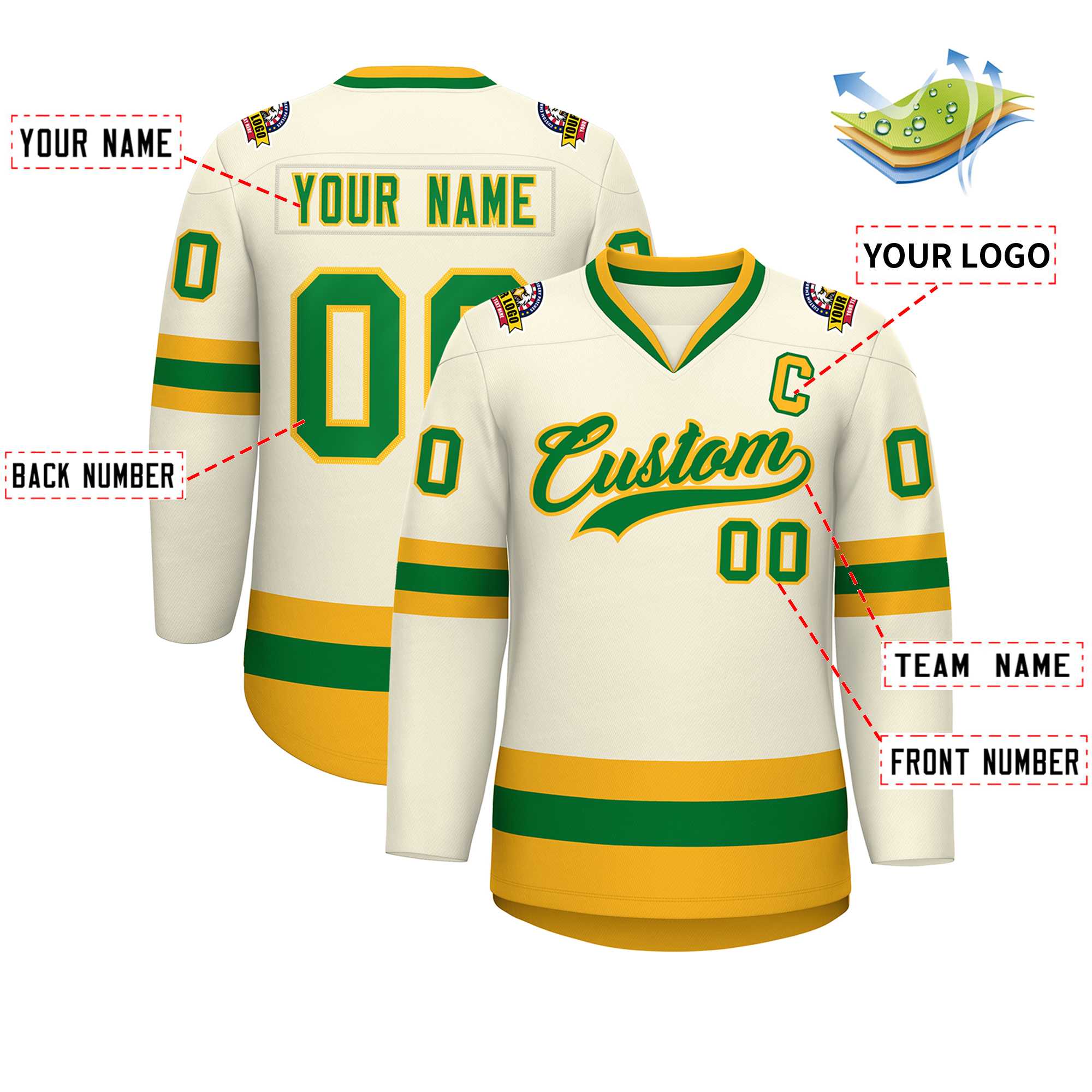 Custom Khaki Kelly Green-Gold Classic Style Hockey Jersey | KXKSHOP