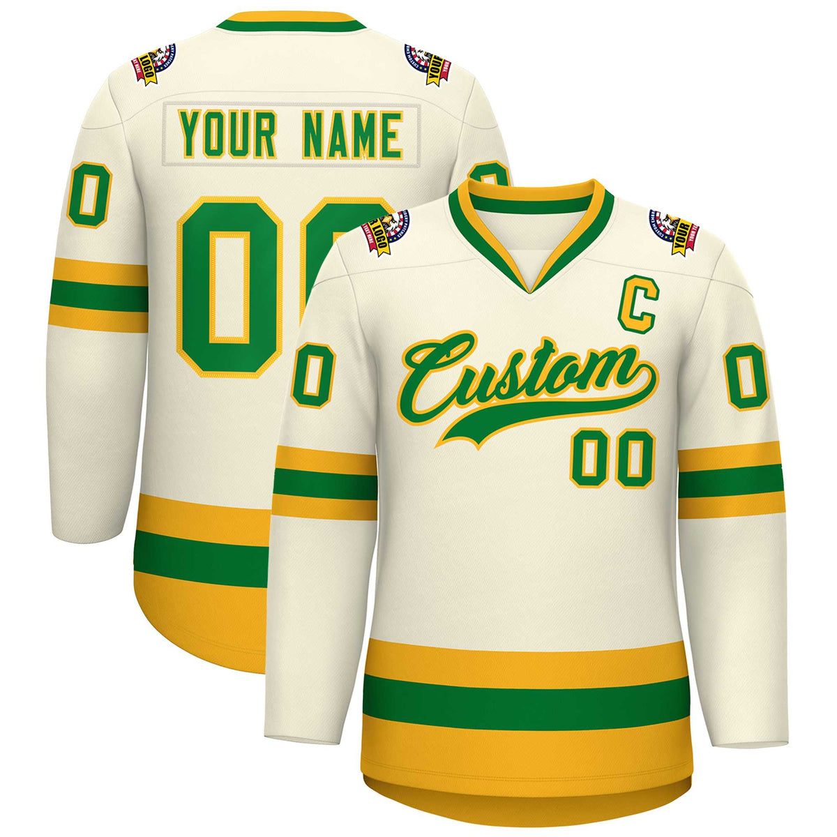 Custom Khaki Kelly Green-Gold Classic Style Hockey Jersey | KXKSHOP