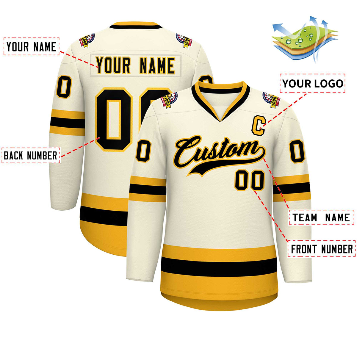 Custom Khaki Black-Gold Classic Style Hockey Jersey | KXKSHOP