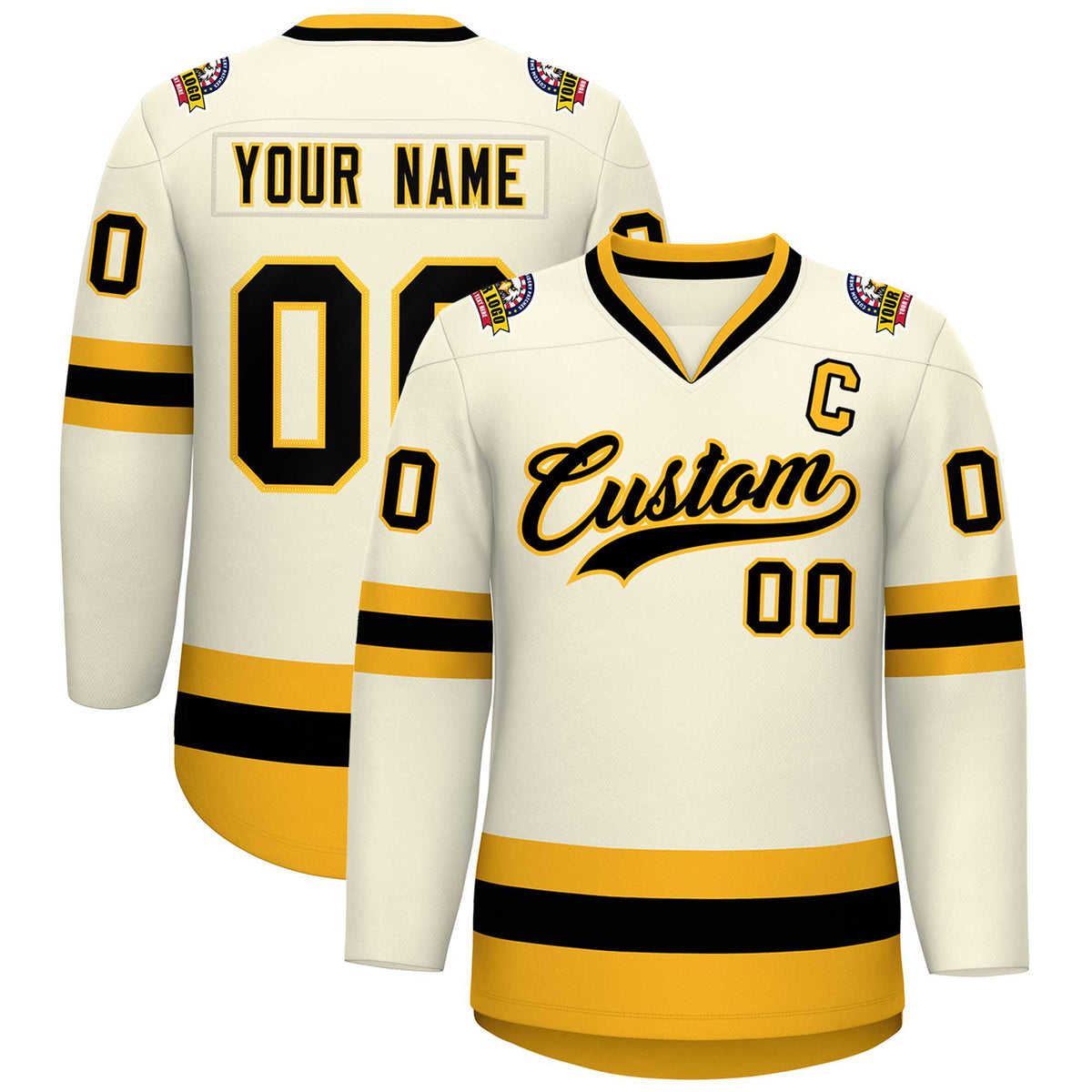 Custom Khaki Black-Gold Classic Style Hockey Jersey | KXKSHOP