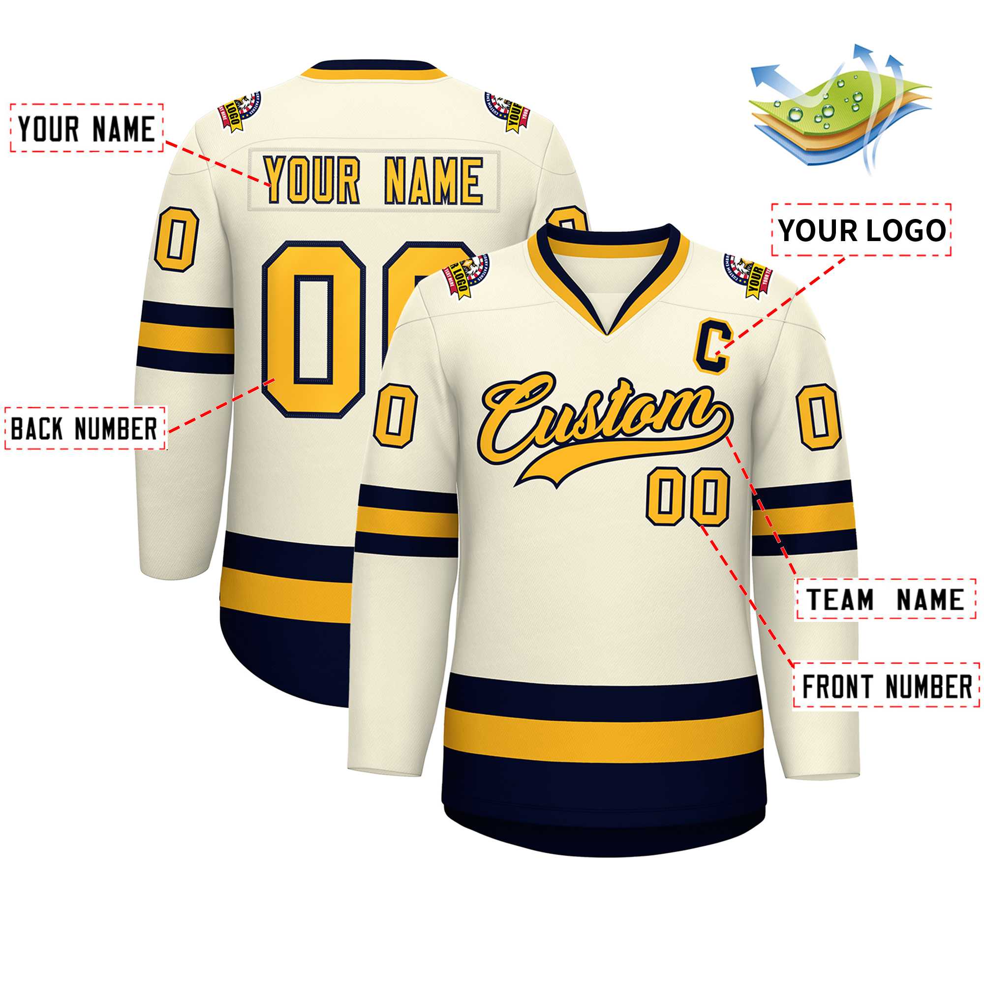 Custom Khaki Gold-Navy Classic Style Hockey Jersey | KXKSHOP
