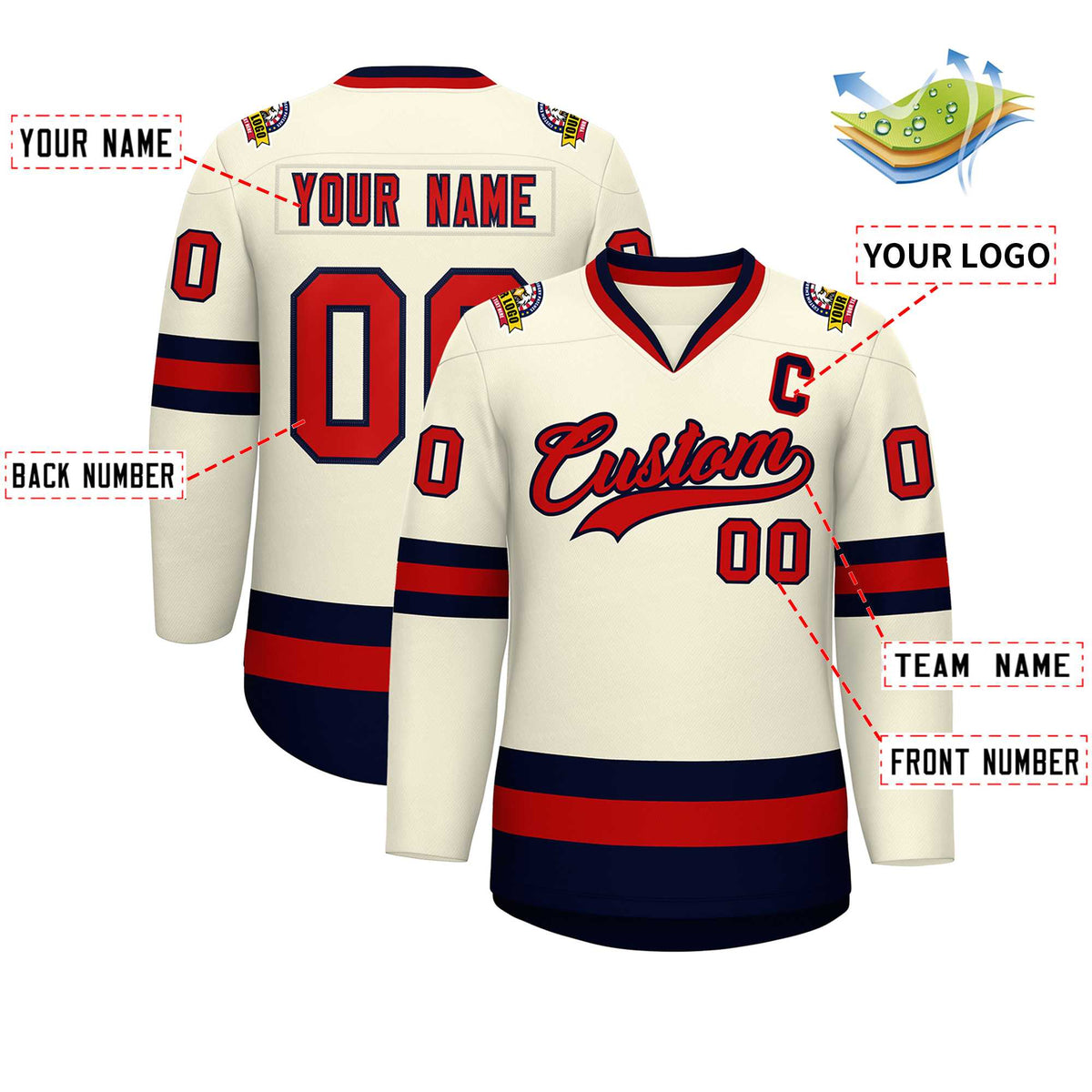 Custom Khaki Red-Navy Classic Style Hockey Jersey | KXKSHOP