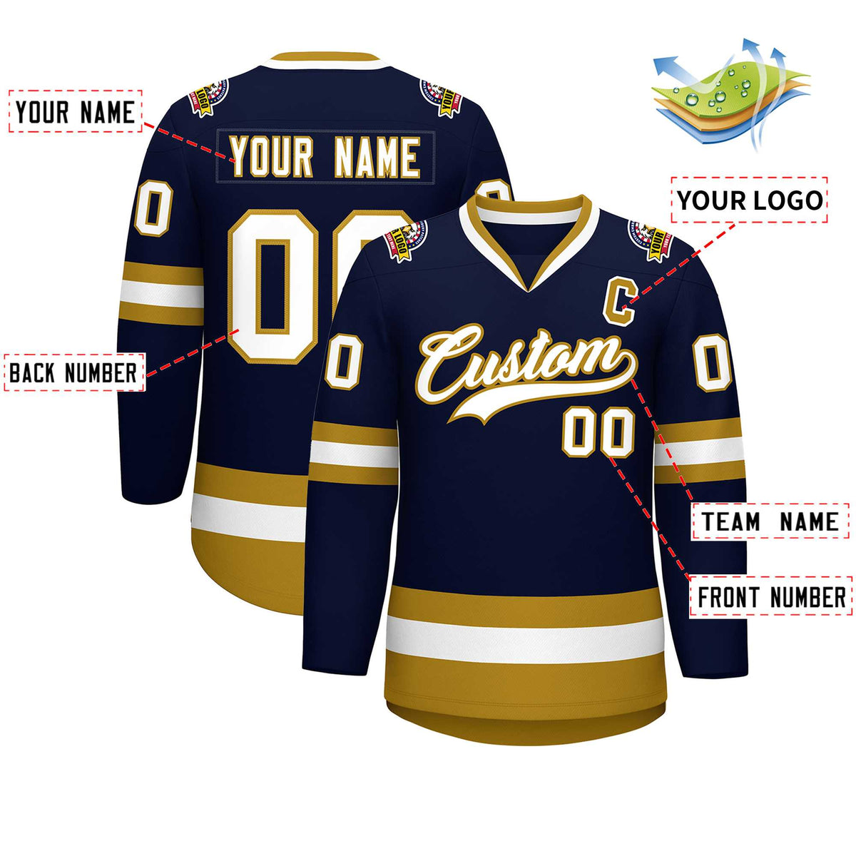 Custom Navy White-Old Gold Classic Style Hockey Jersey | KXKSHOP