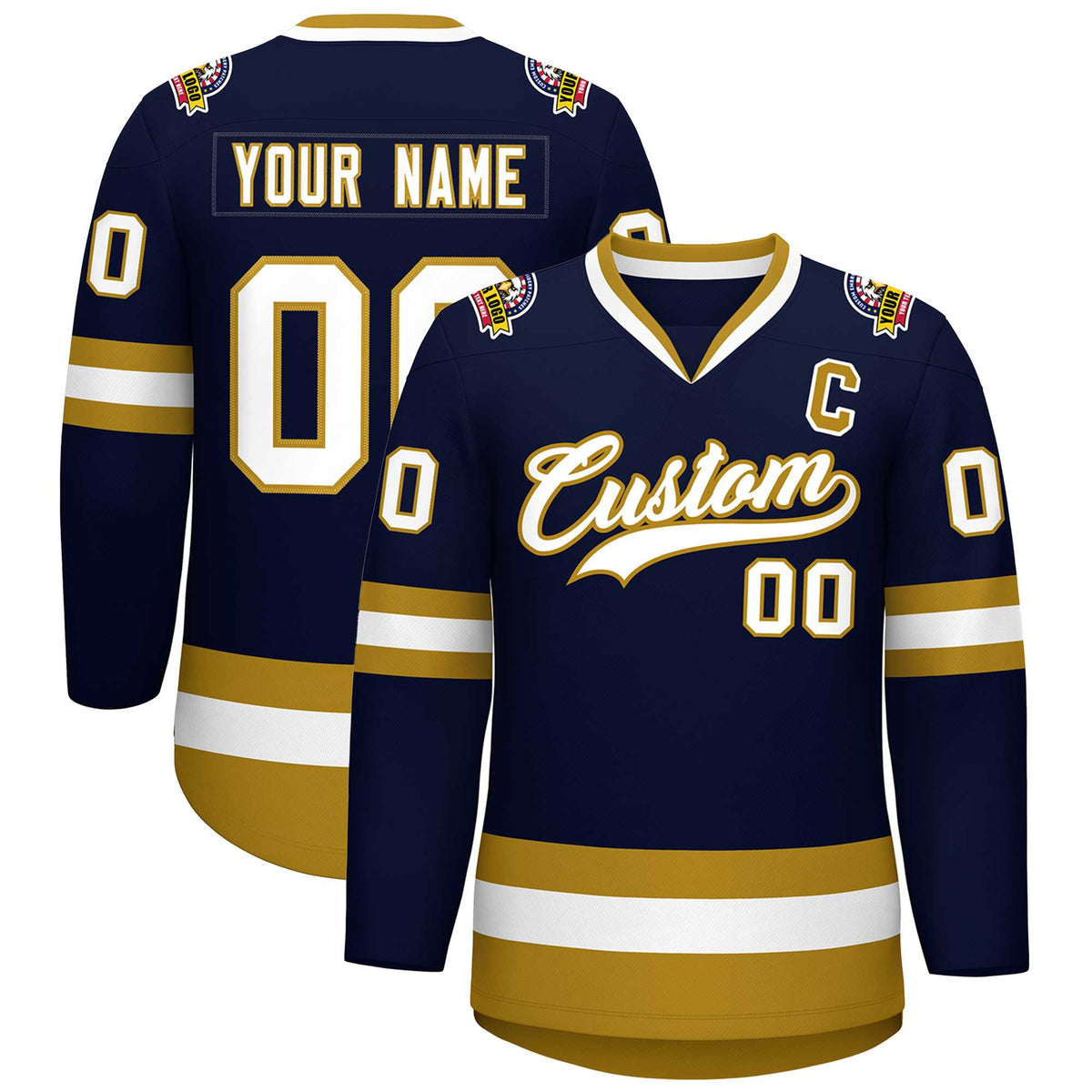 Custom Navy White-Old Gold Classic Style Hockey Jersey | KXKSHOP