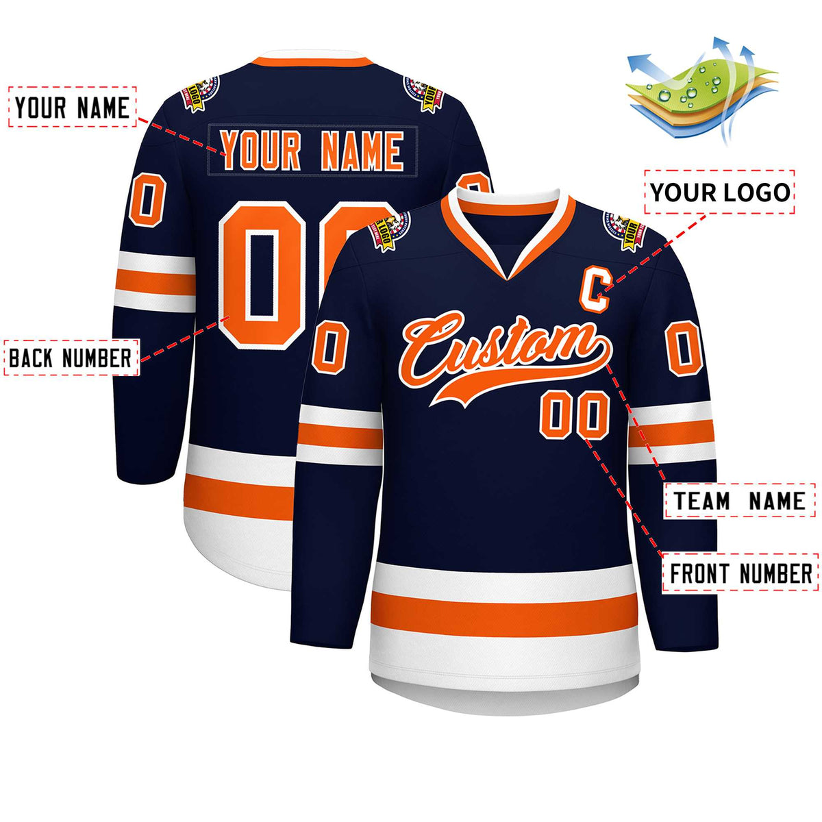 Custom Navy Orange-White Classic Style Hockey Jersey | KXKSHOP