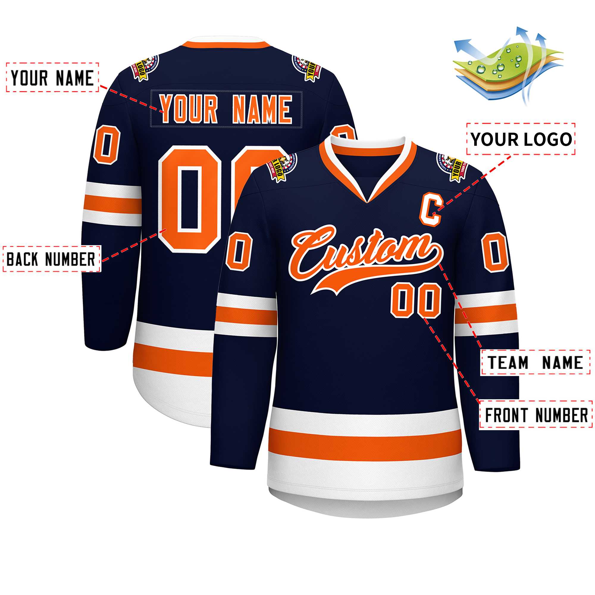 Custom Navy Orange-White Classic Style Hockey Jersey | KXKSHOP