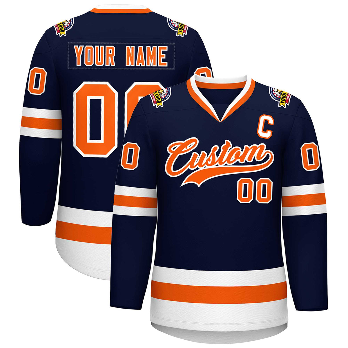 Custom Navy Orange-White Classic Style Hockey Jersey | KXKSHOP