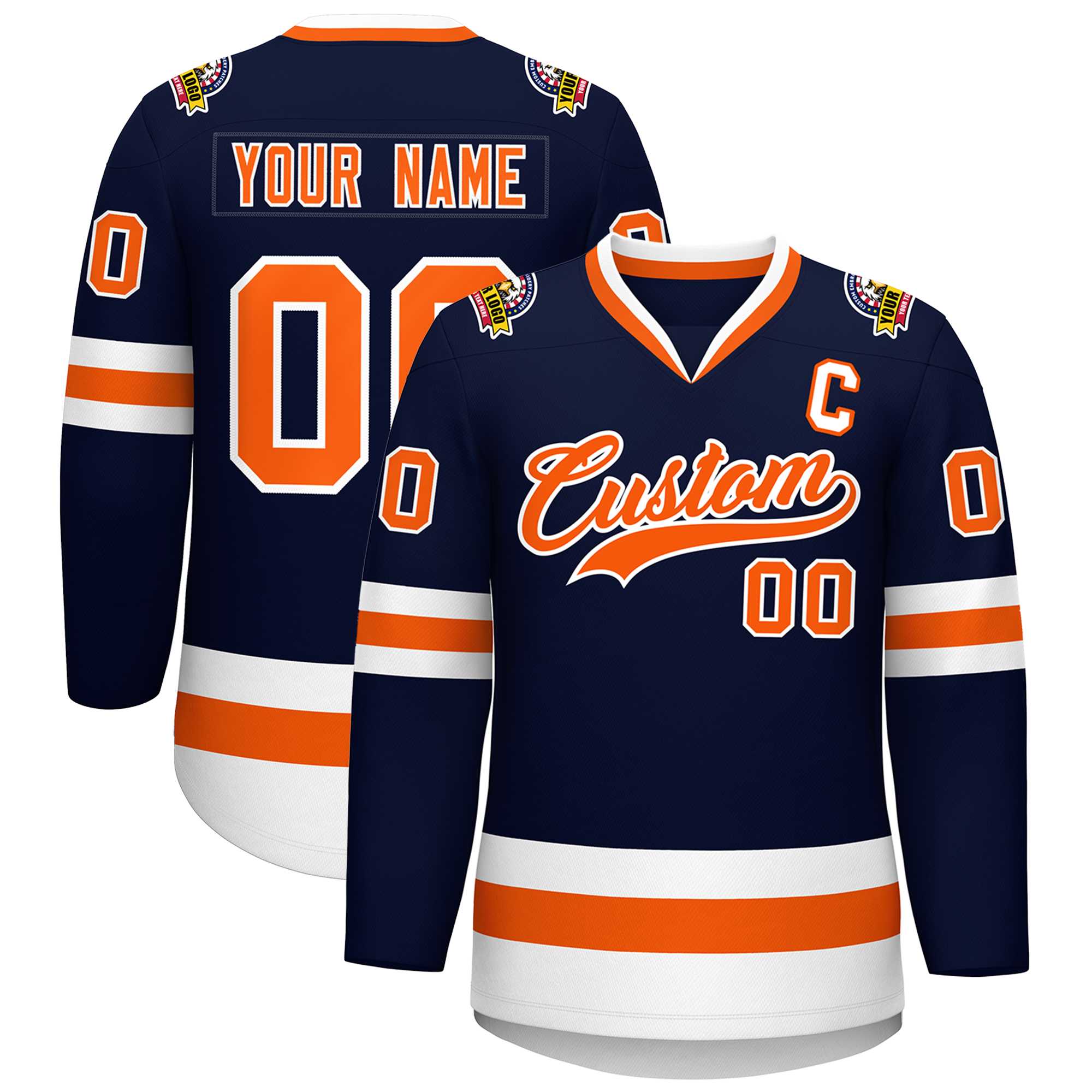 Custom Navy Orange-White Classic Style Hockey Jersey | KXKSHOP