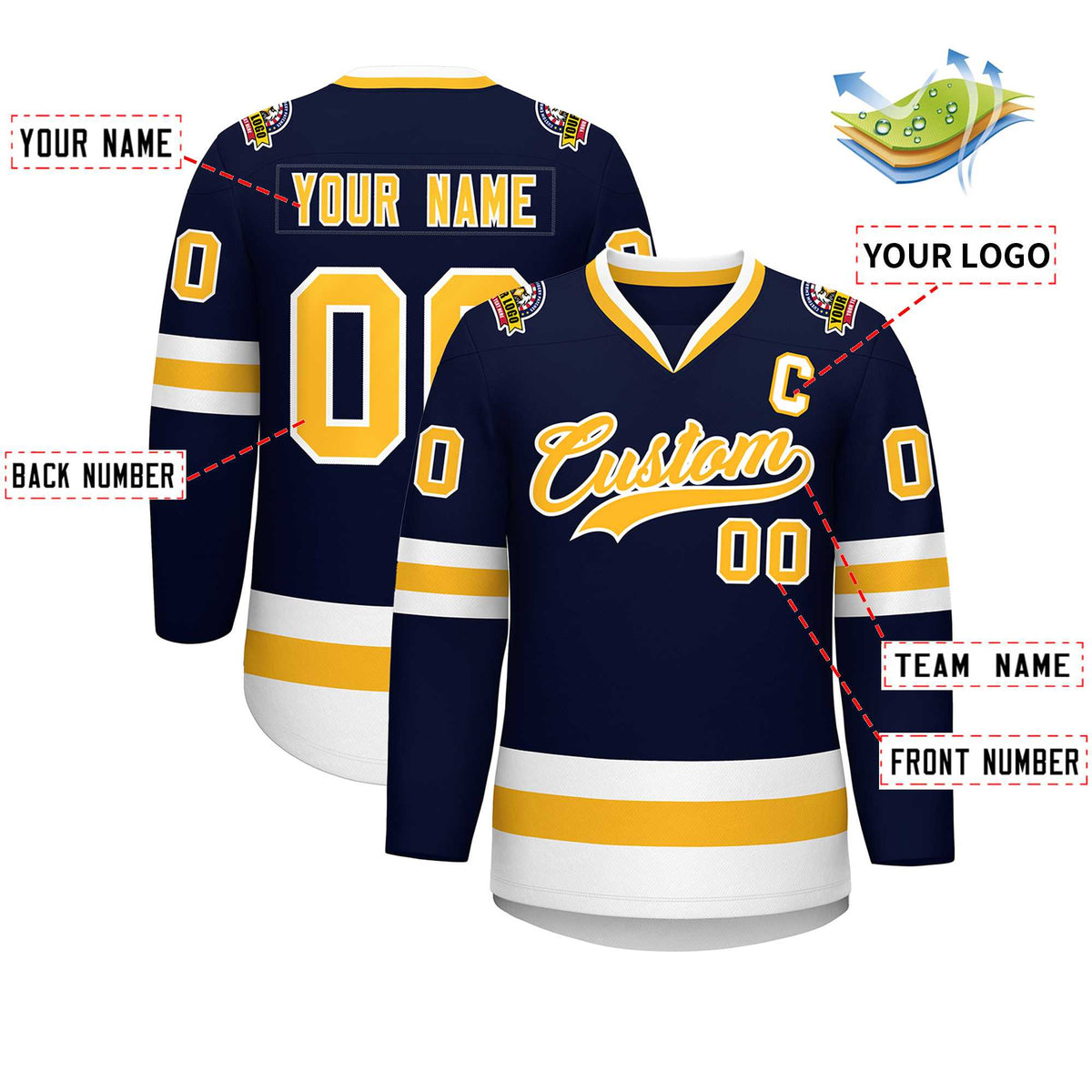 Custom Navy Gold-White Classic Style Hockey Jersey | KXKSHOP