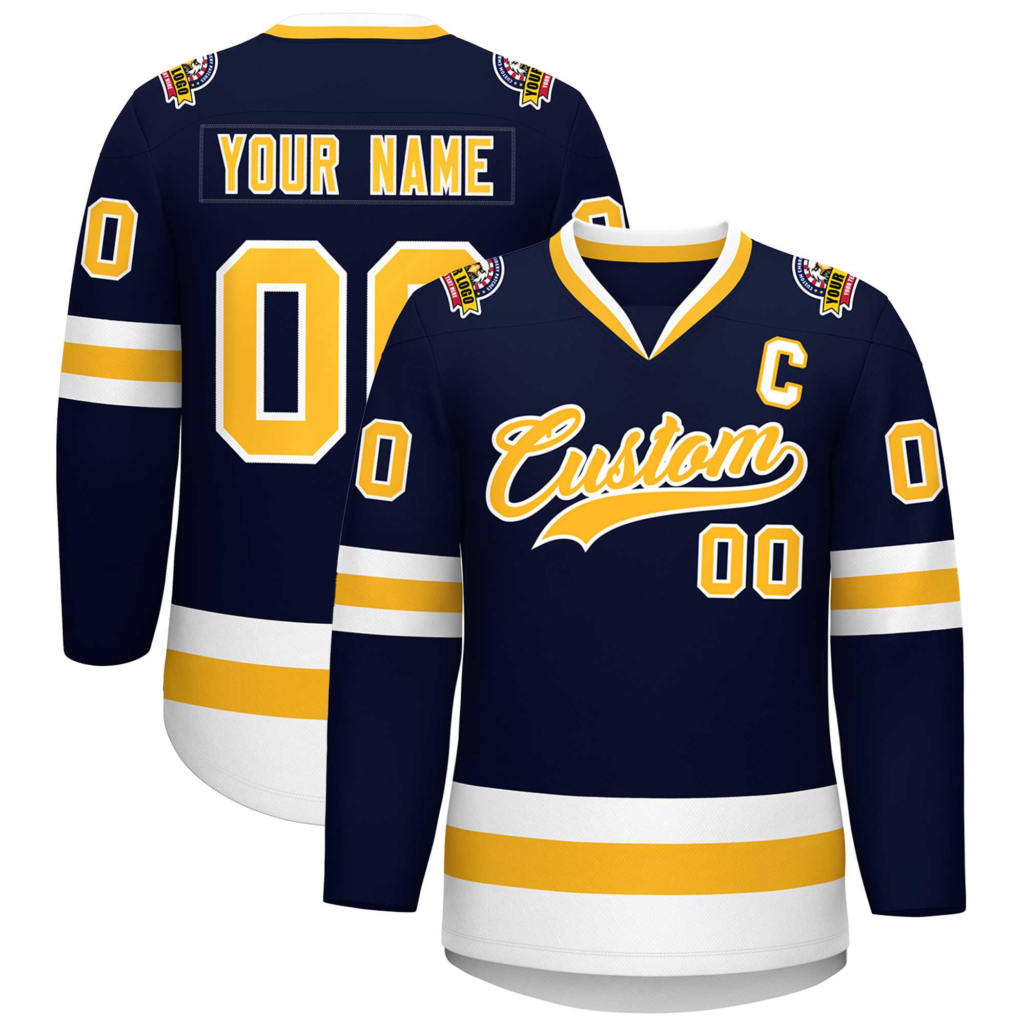 Custom Navy Gold-White Classic Style Hockey Jersey | KXKSHOP