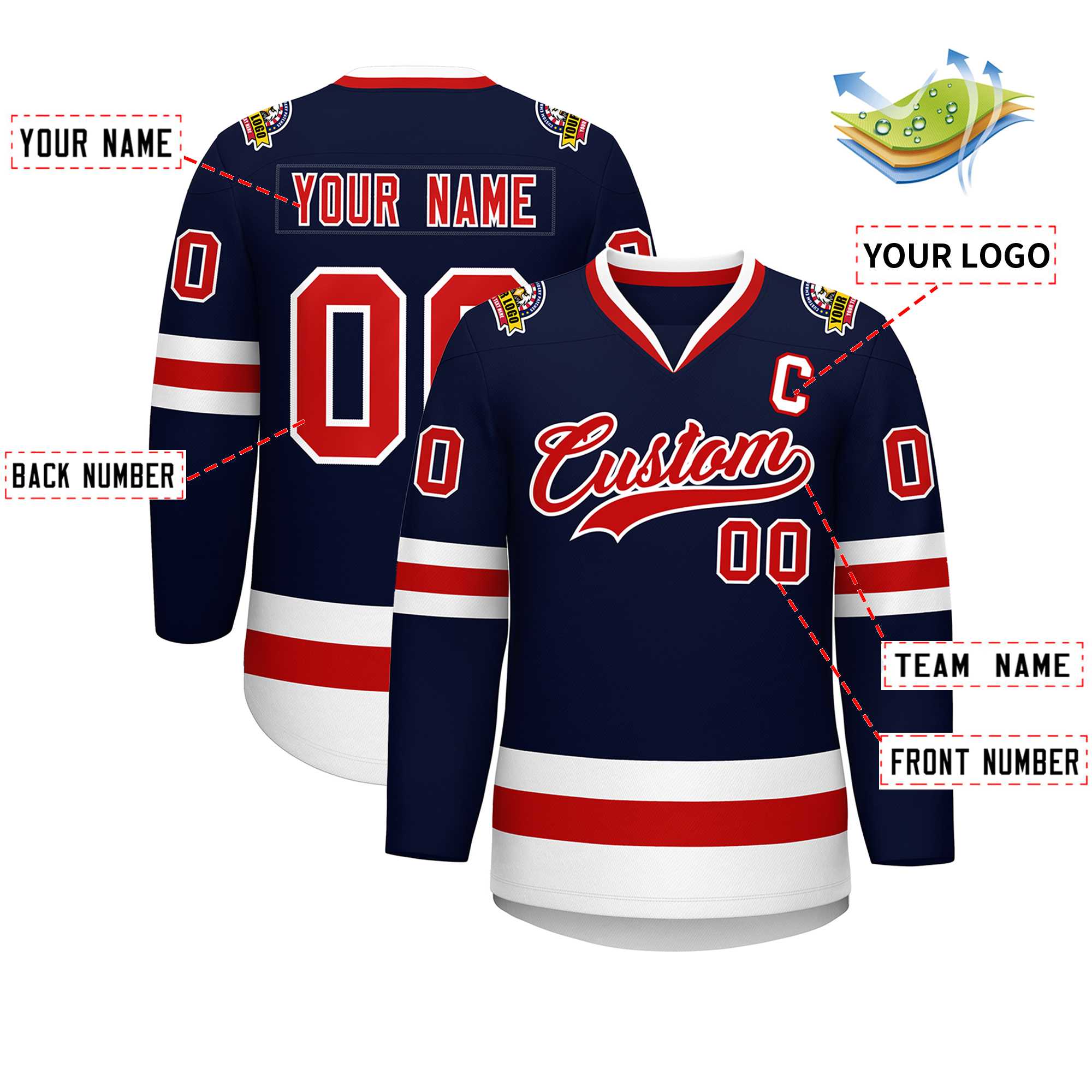 Custom Navy Red-White Classic Style Hockey Jersey | KXKSHOP