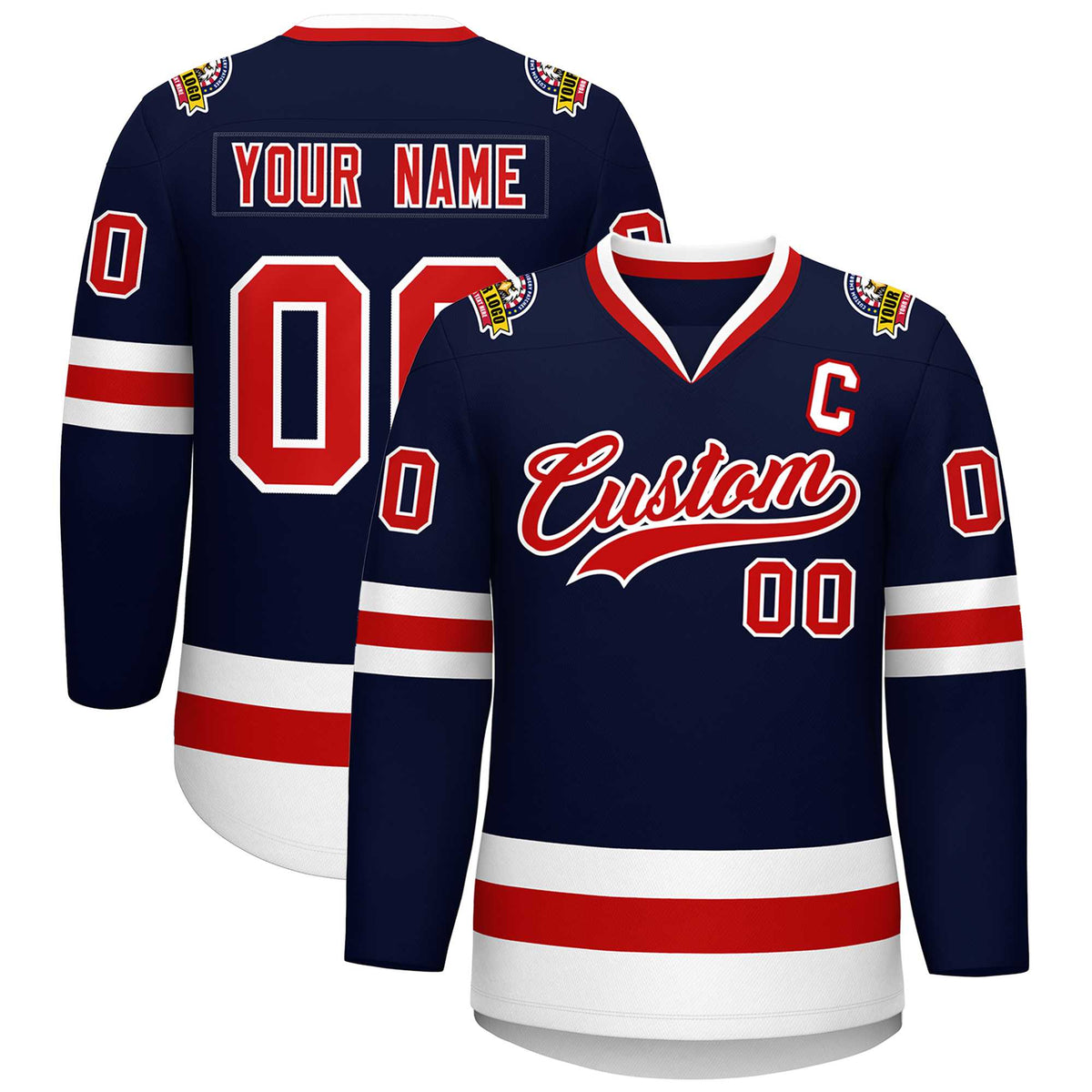 Custom Navy Red-White Classic Style Hockey Jersey | KXKSHOP