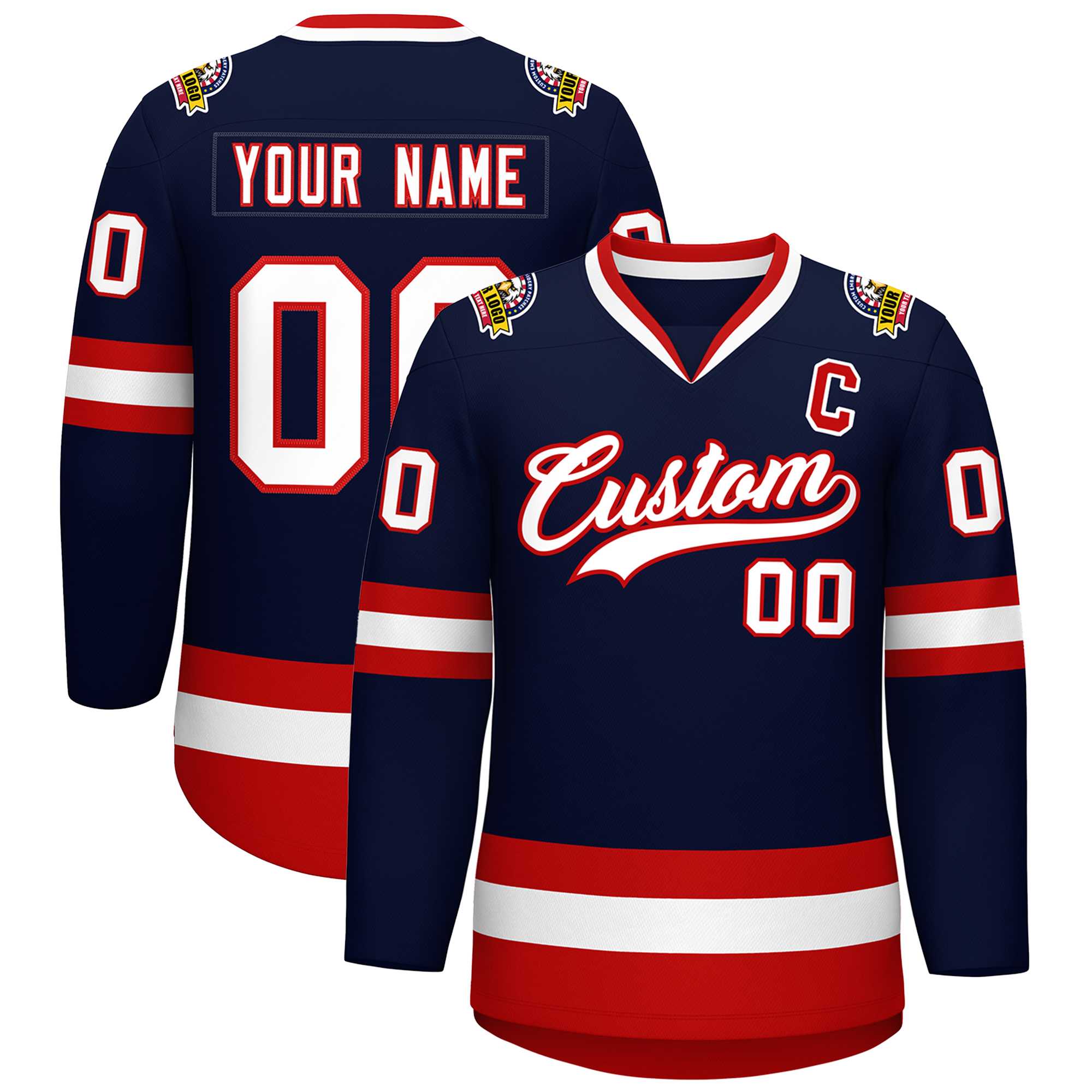 Custom Navy White-Red Classic Style Hockey Jersey | KXKSHOP