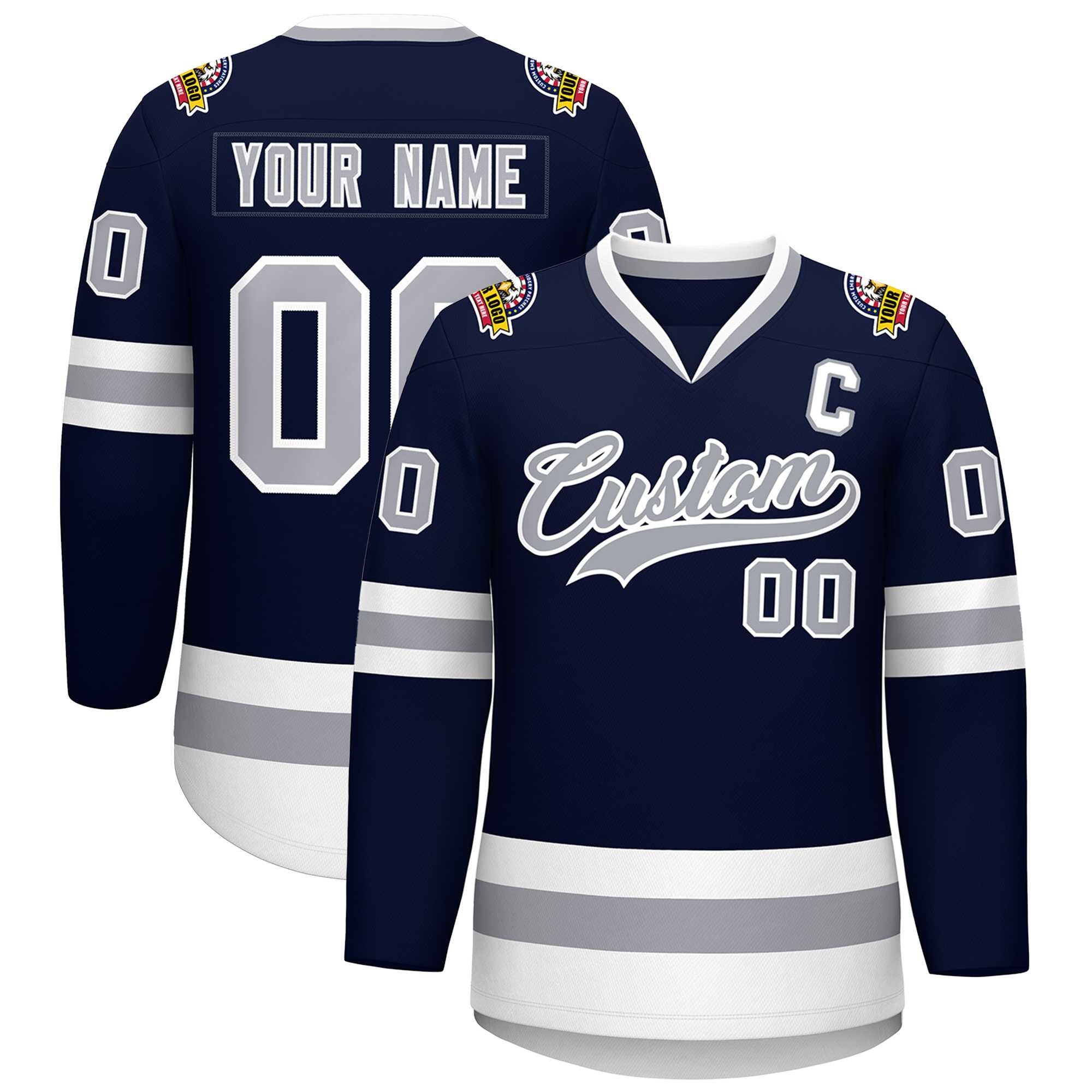 Custom Navy Gray-White Classic Style Hockey Jersey | KXKSHOP