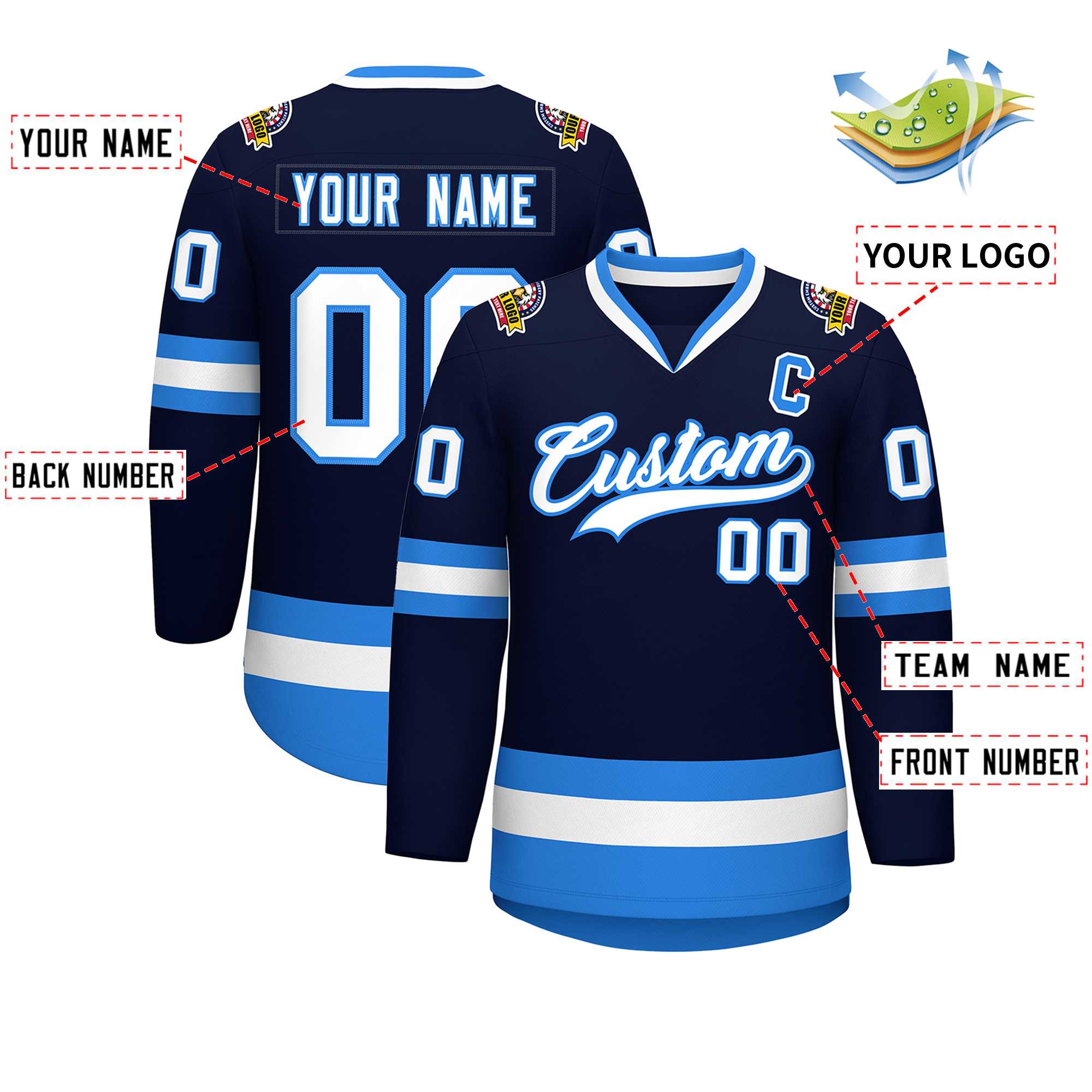 Custom Navy White-Powder Blue Classic Style Hockey Jersey | KXKSHOP