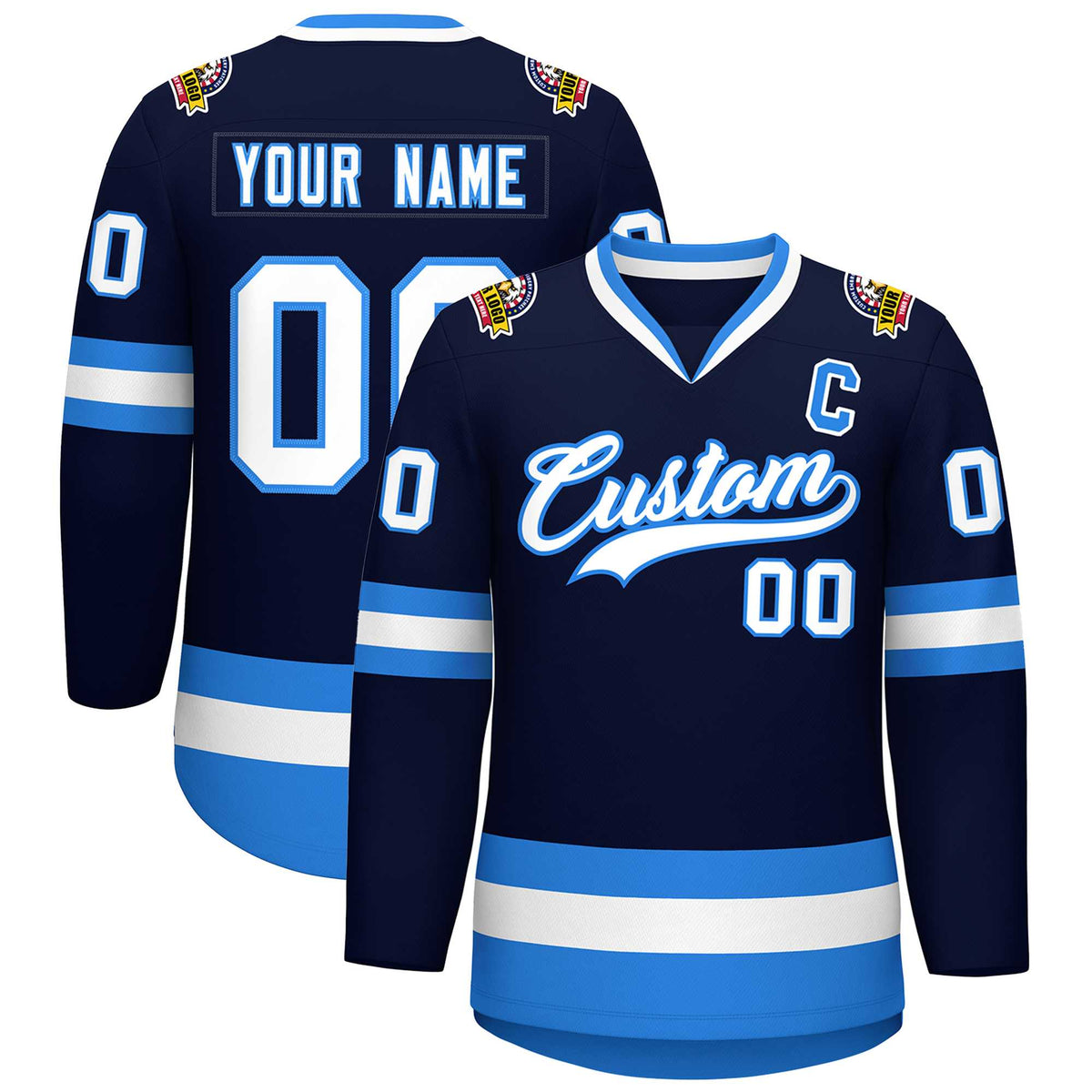 Custom Navy White-Powder Blue Classic Style Hockey Jersey | KXKSHOP
