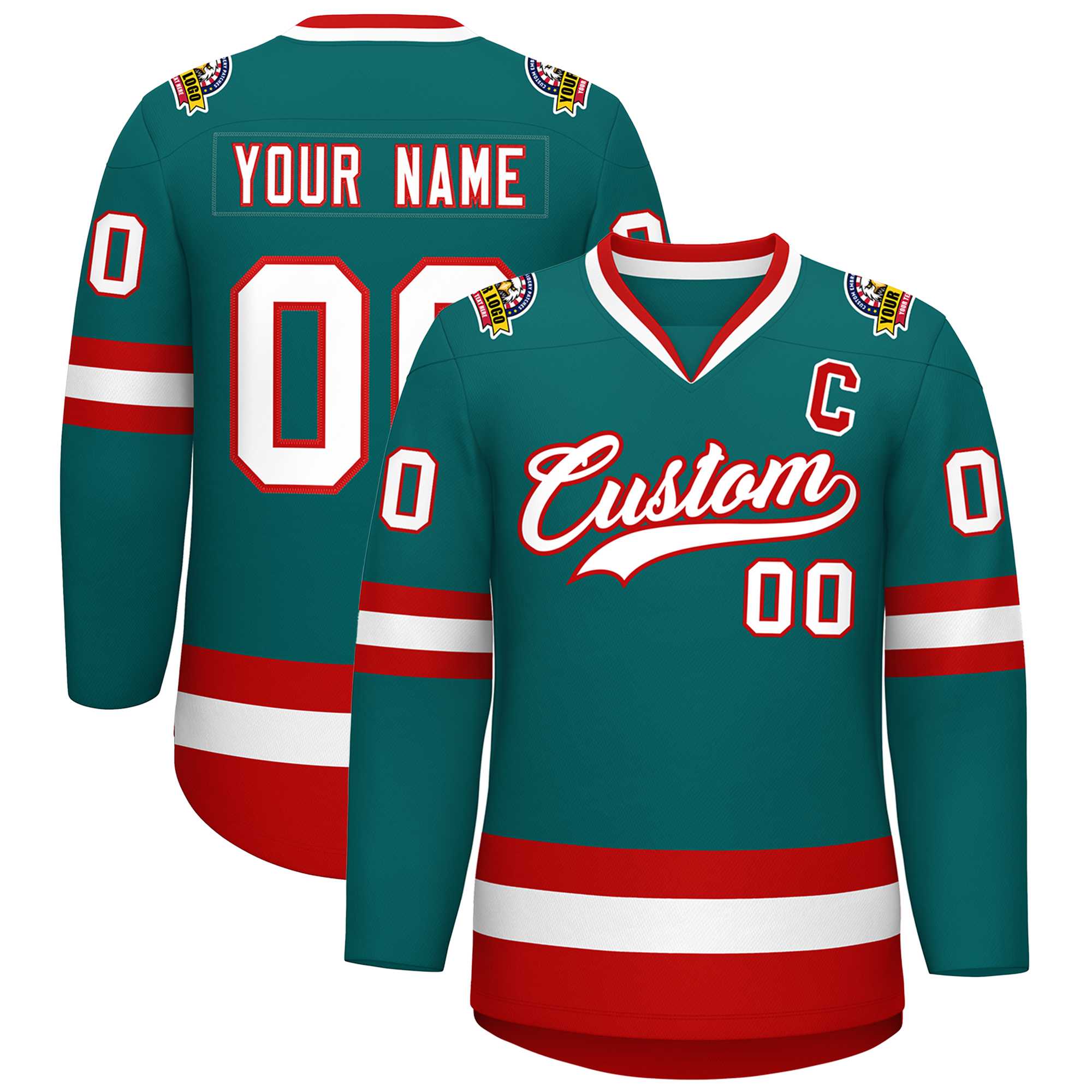 Custom Teal White-Red Classic Style Hockey Jersey | KXKSHOP