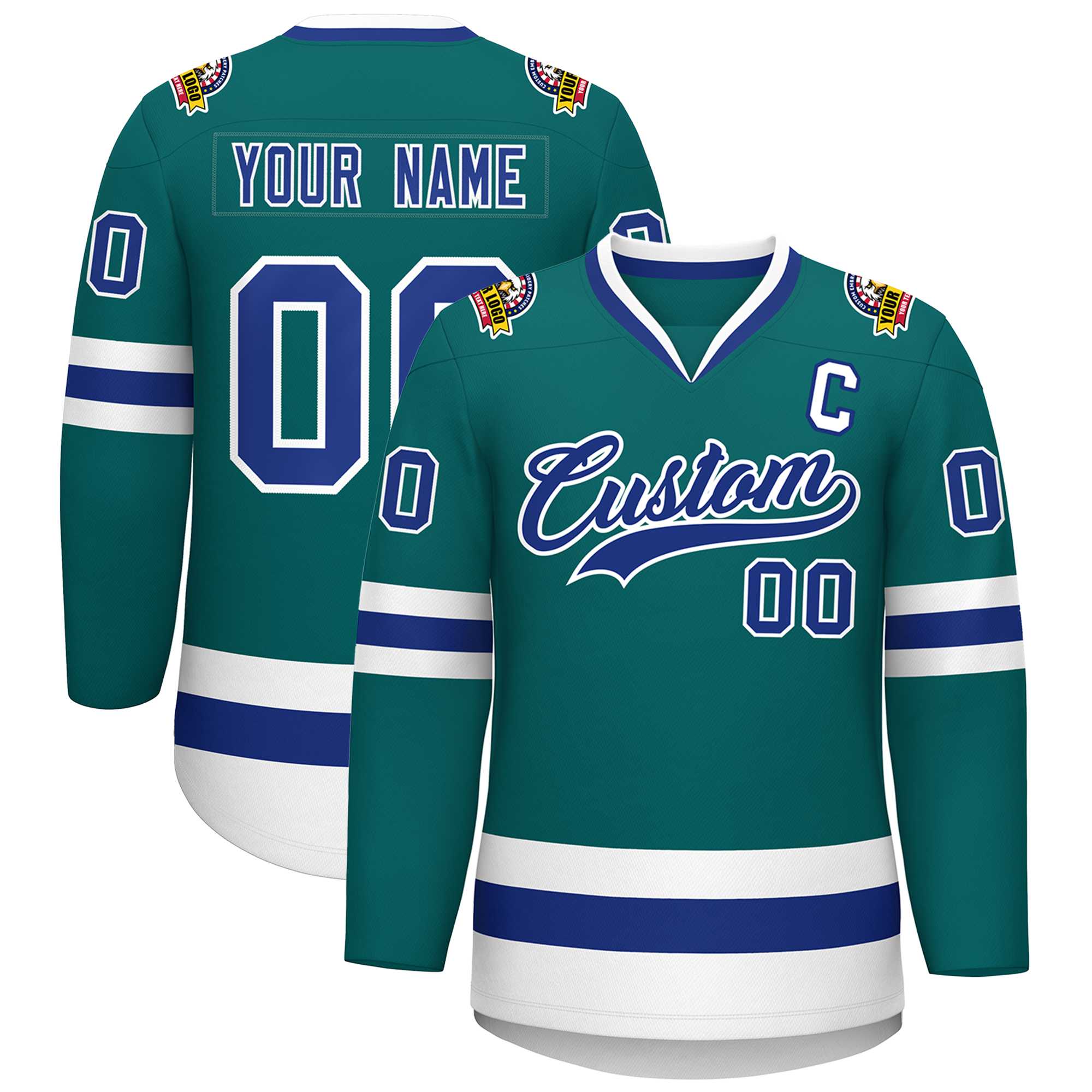 Custom Teal Royal-White Classic Style Hockey Jersey | KXKSHOP