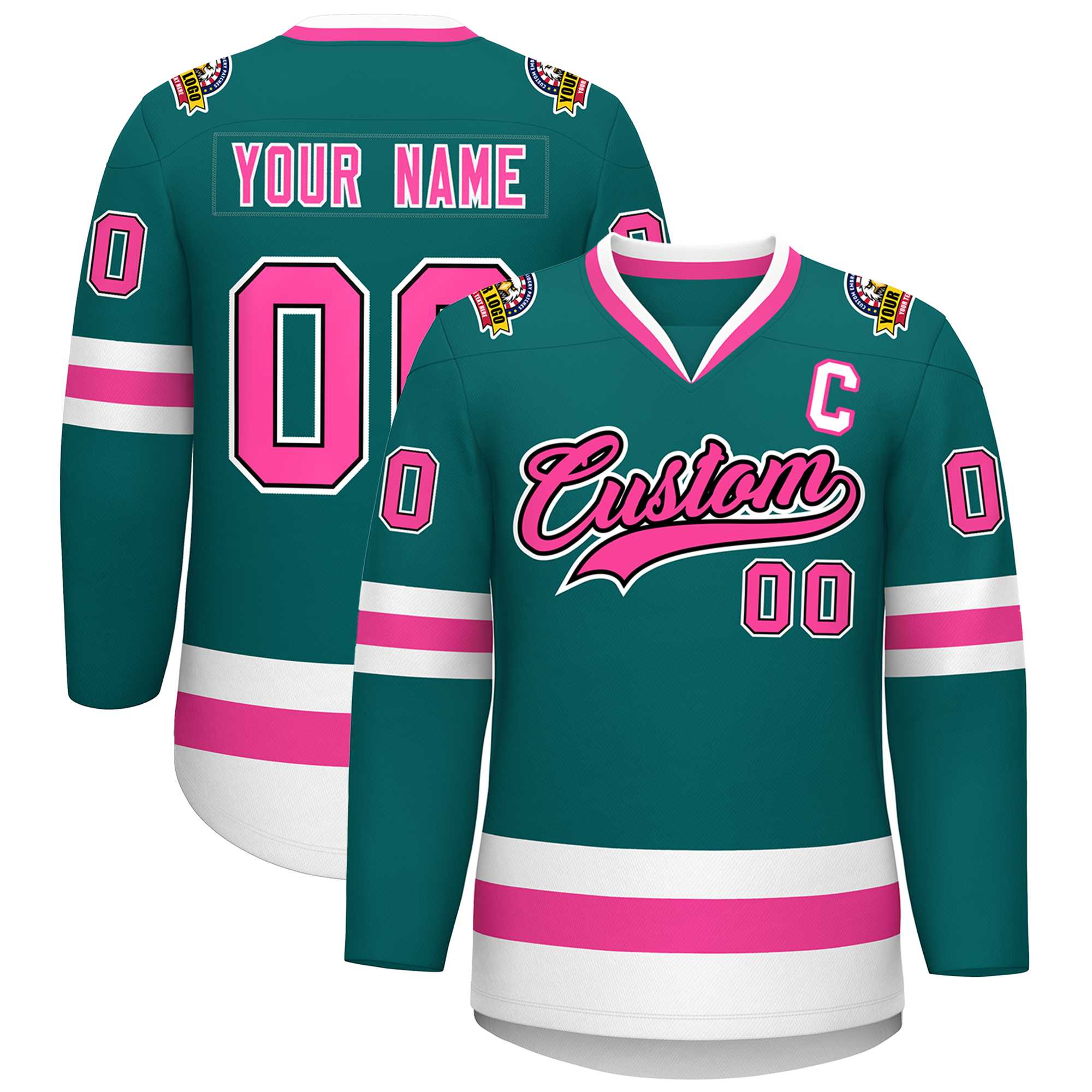 Custom Teal Pink Black-White Classic Style Hockey Jersey | KXKSHOP