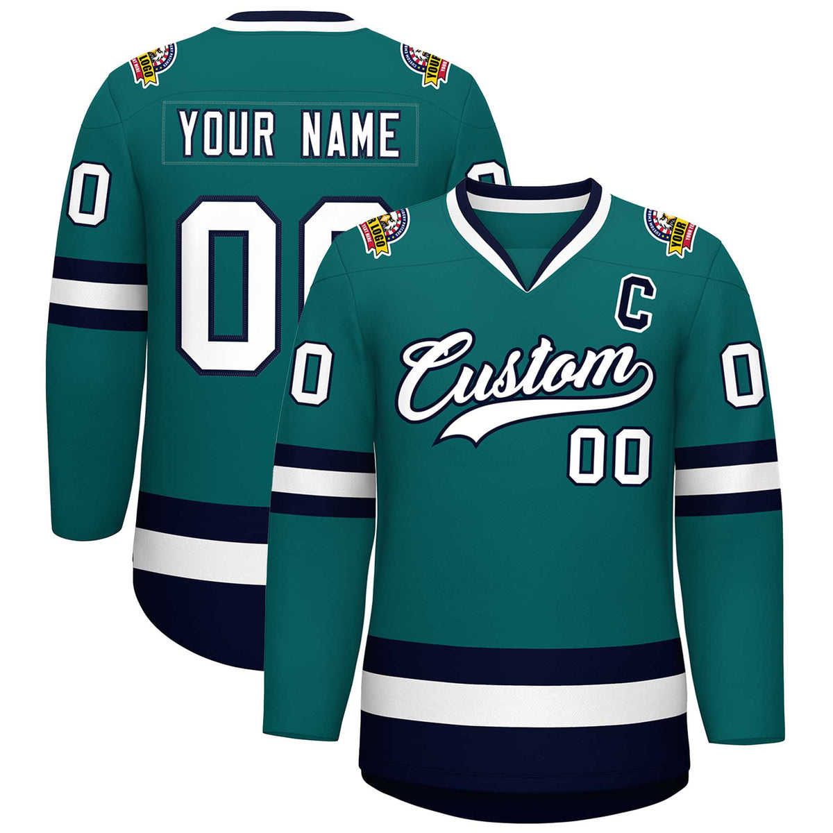 Custom Teal White-Navy Classic Style Hockey Jersey | KXKSHOP
