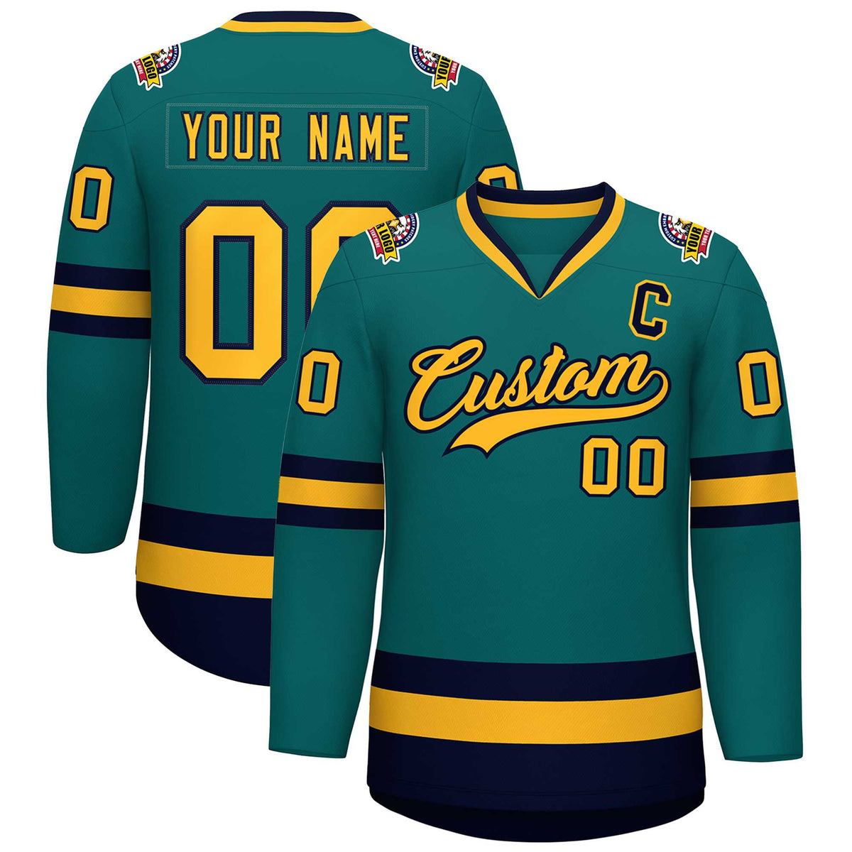 Custom Teal Gold-Navy Classic Style Hockey Jersey | KXKSHOP