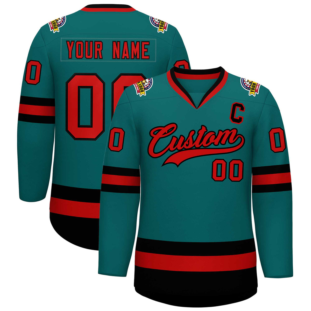 Custom Teal Red-Black Classic Style Hockey Jersey | KXKSHOP