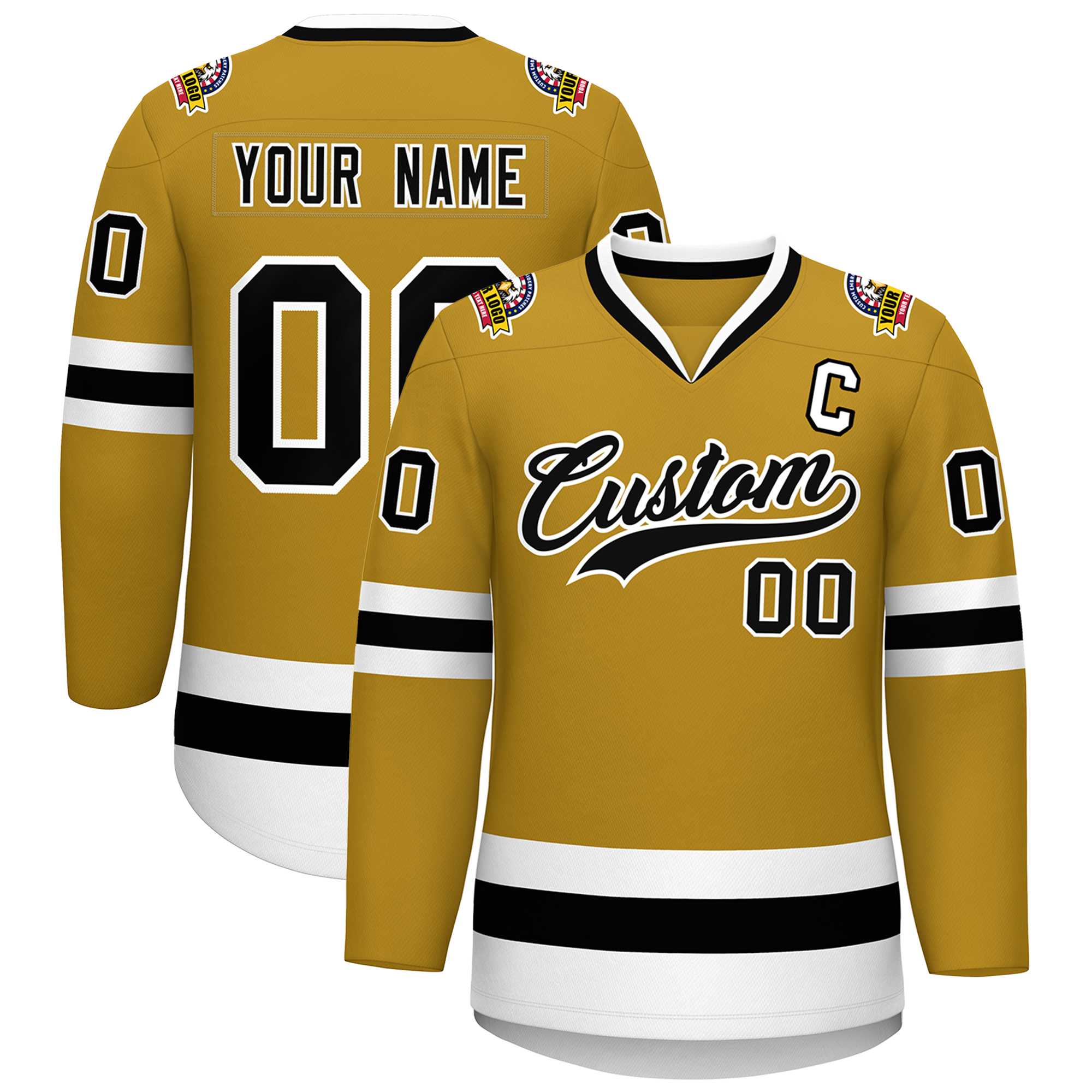 Custom Old Gold Black-White Classic Style Hockey Jersey | KXKSHOP