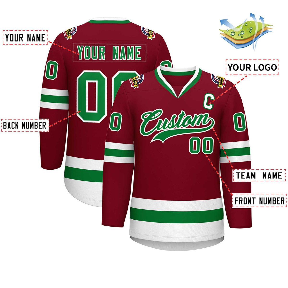 Custom Crimson Kelly Green-White Classic Style Hockey Jersey | KXKSHOP