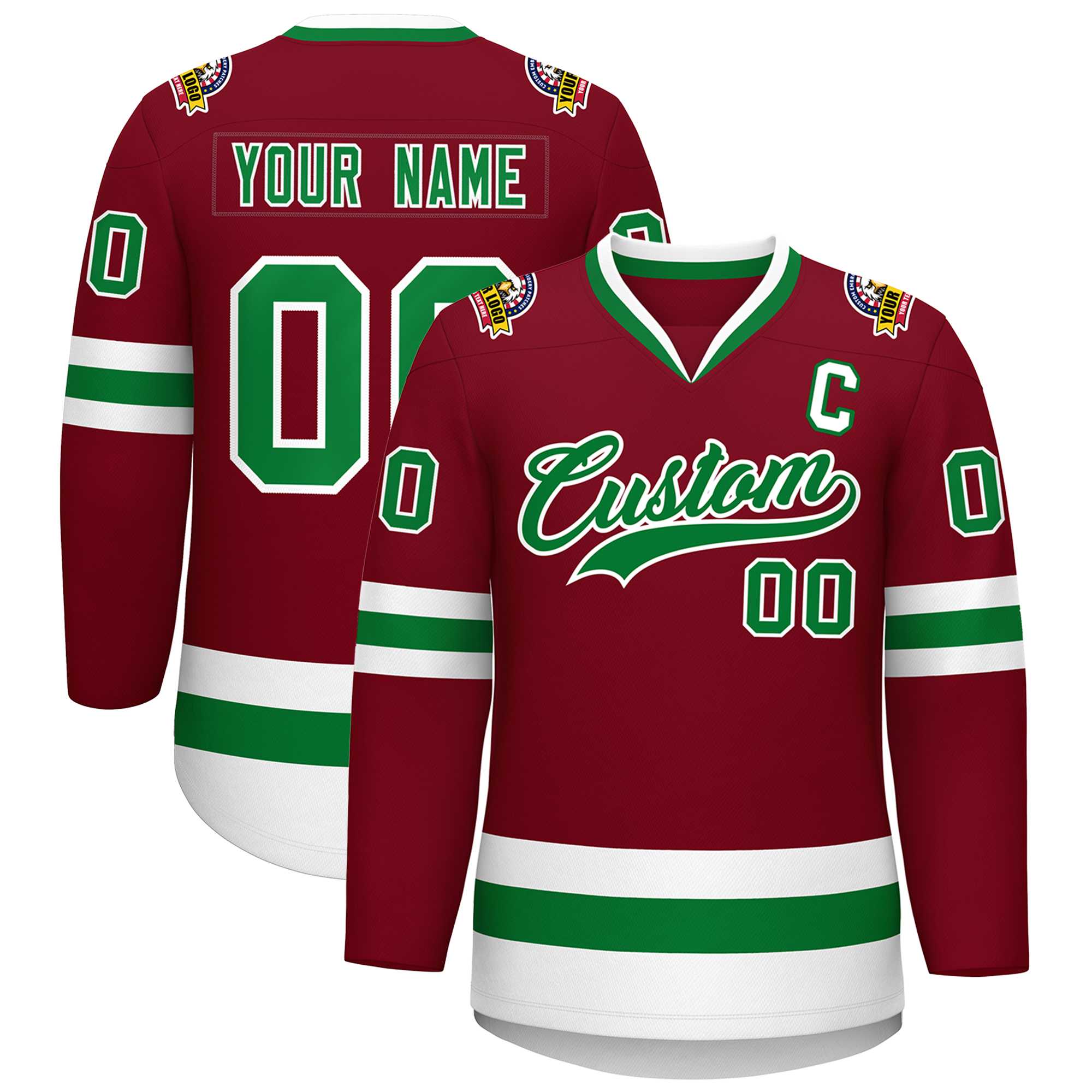 Custom Crimson Kelly Green-White Classic Style Hockey Jersey | KXKSHOP