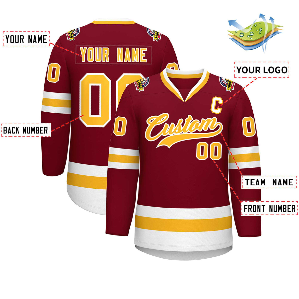 Custom Crimson Gold-White Classic Style Hockey Jersey | KXKSHOP